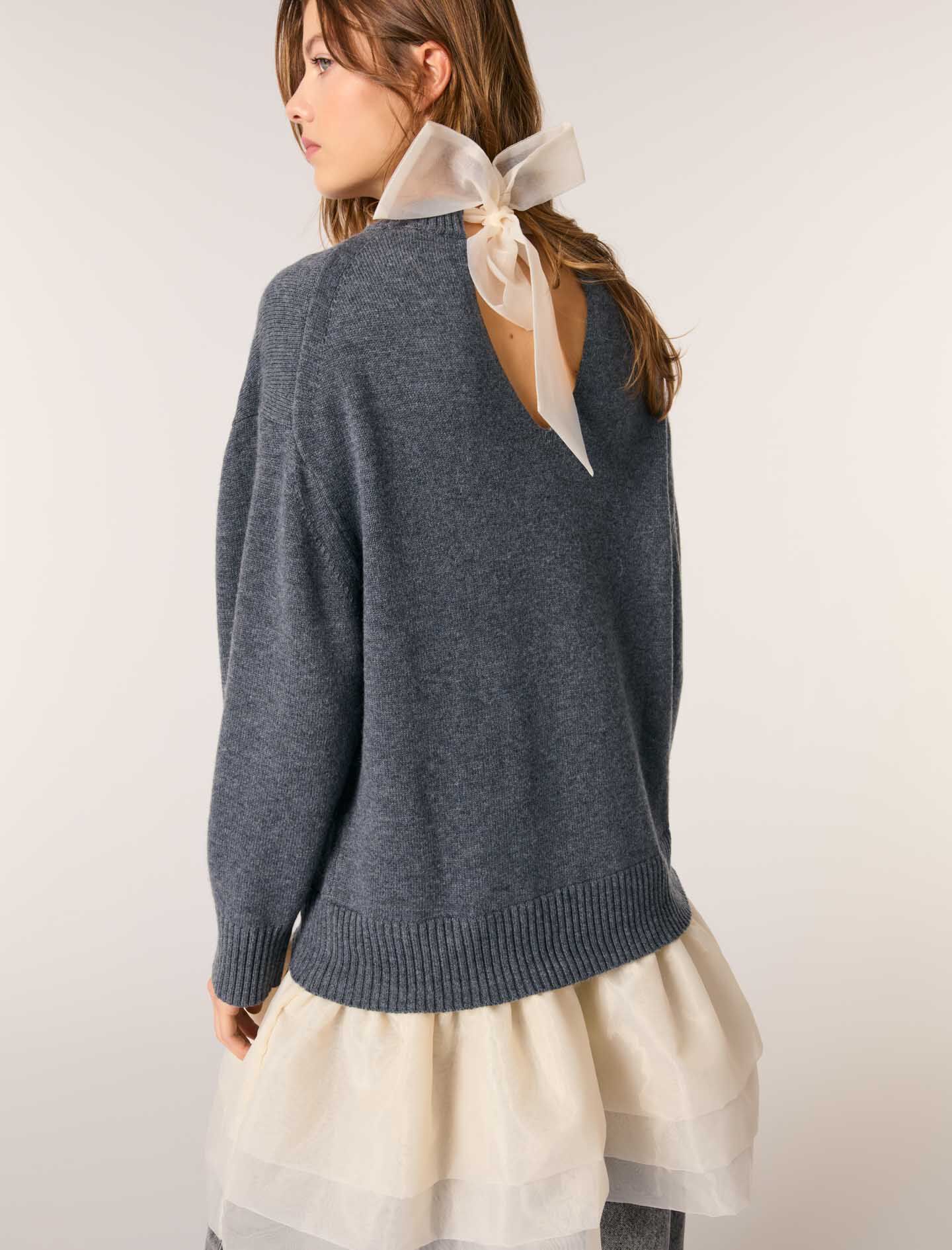 Wool and organza dual-fabric dress Bicolor For Women | Maje