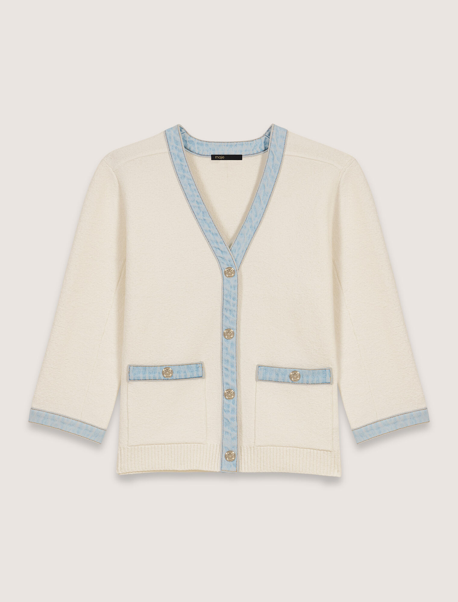 Long sleeve cardigan with denim details