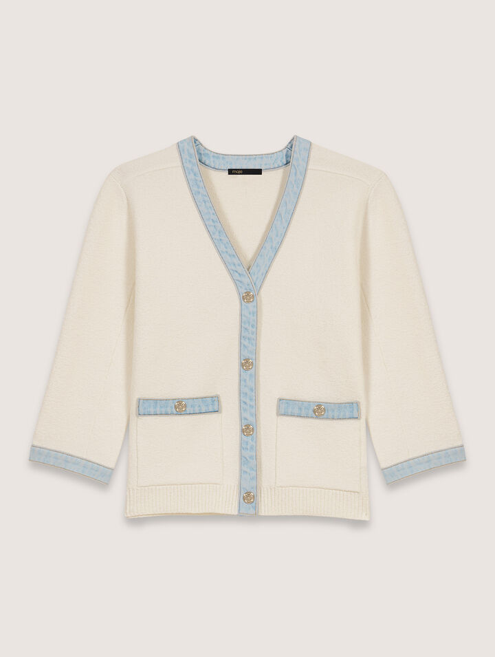 Long sleeve cardigan with denim details