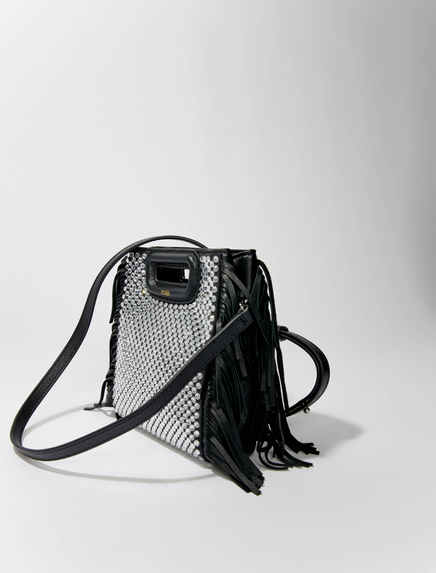 M mini leather bag with rhinestones
