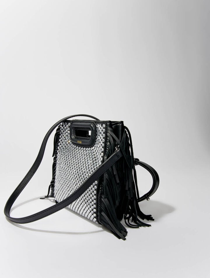 M mini leather bag with rhinestones