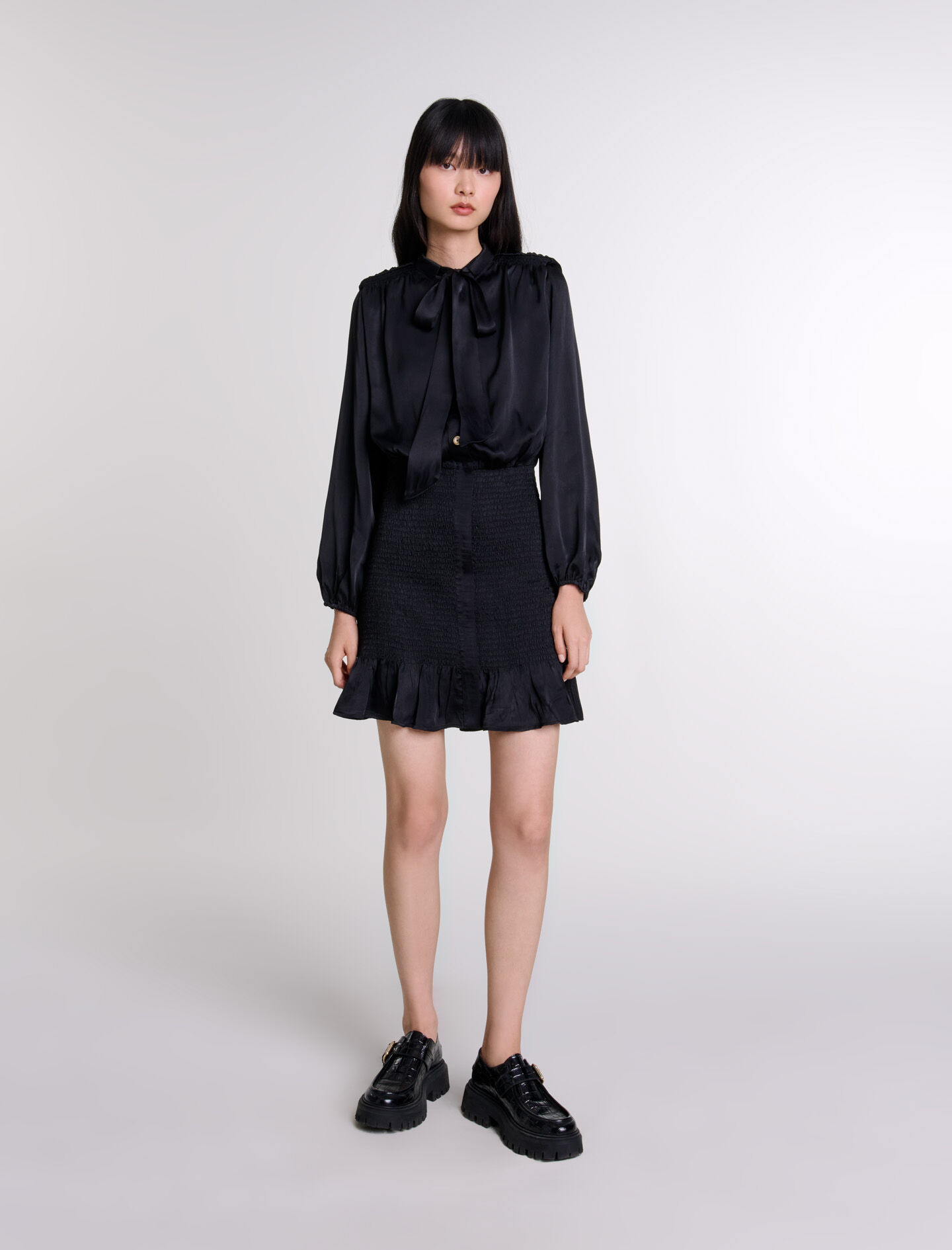 Short smocked dress Black / Gray For Women | Maje Short smocked dress Black / Gray For Women | Maje