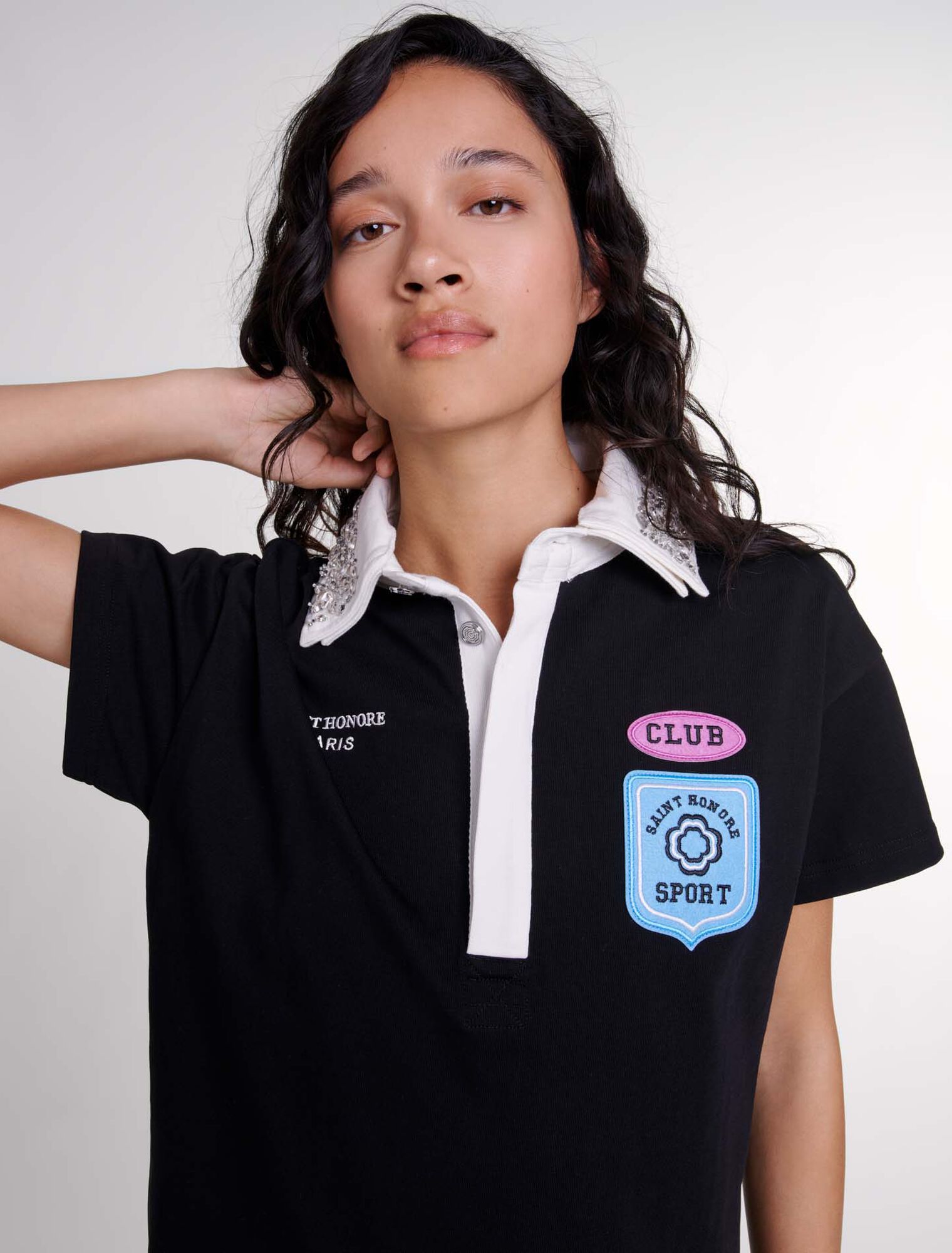 Embroidered rhinestone polo dress