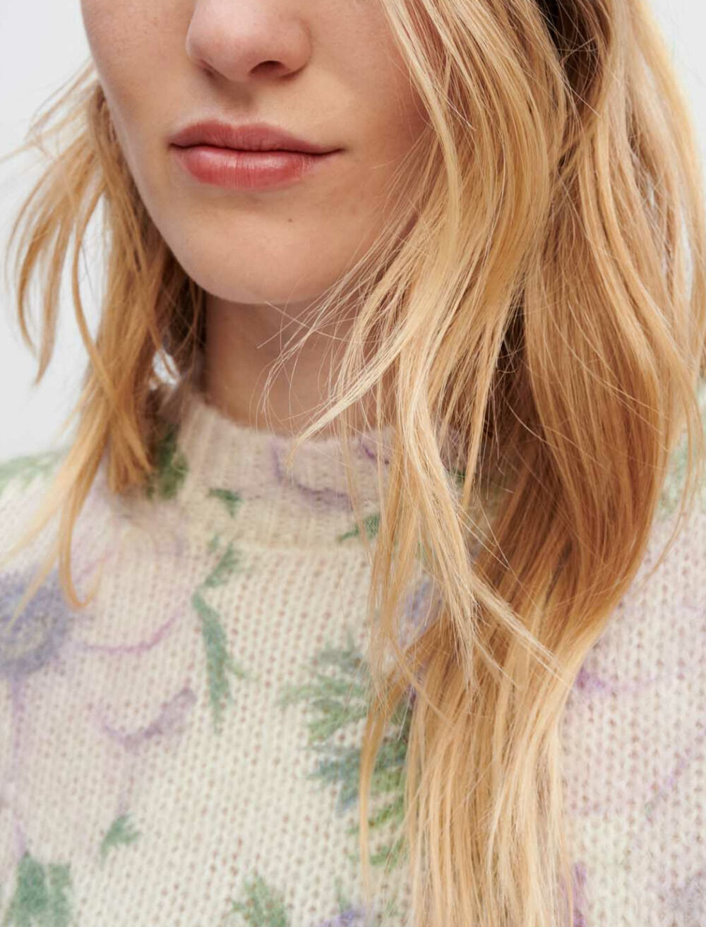 Flower fluffy jacquard pullover Purple For Women | Maje Flower fluffy jacquard pullover Purple For Women | Maje