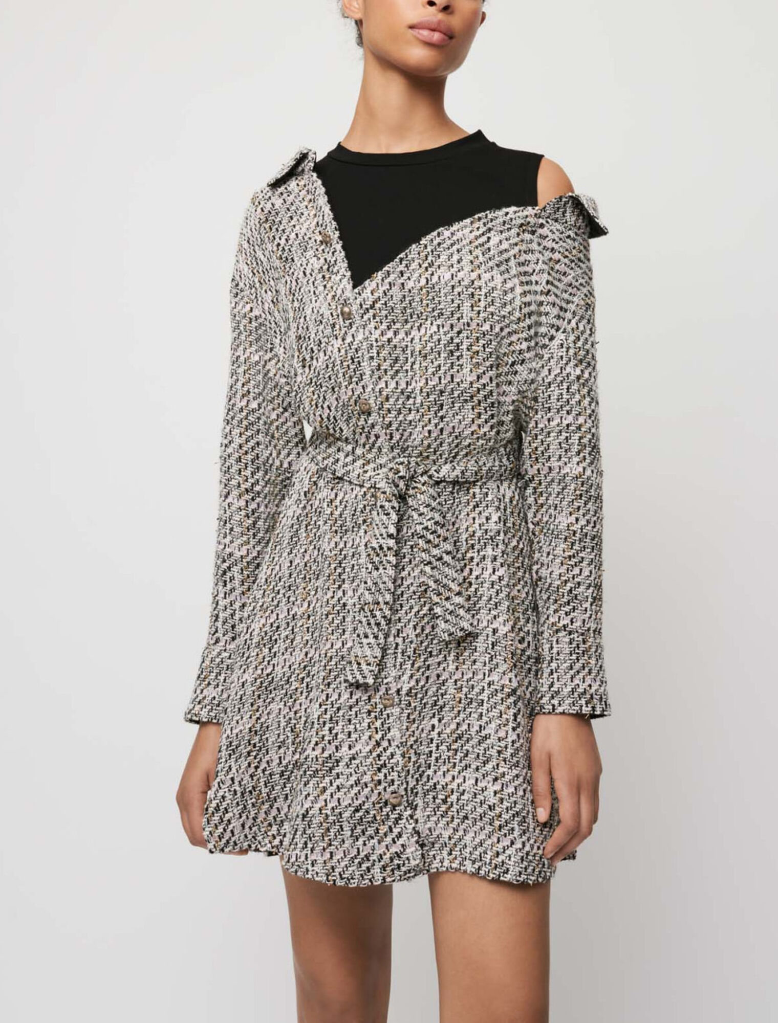 Trompe-l'oeil tweed shirt dress