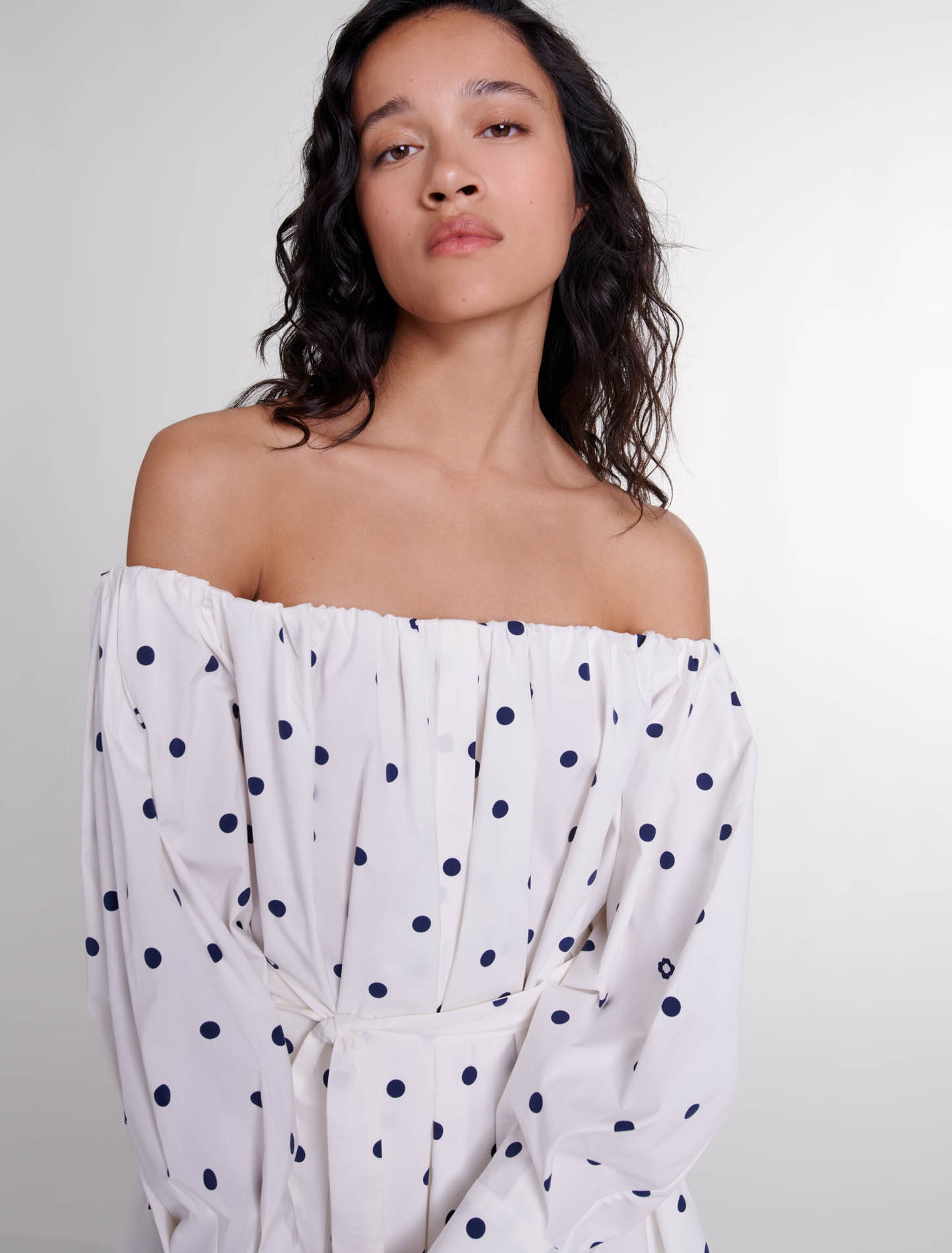 Shirt dress with bardot neckline 