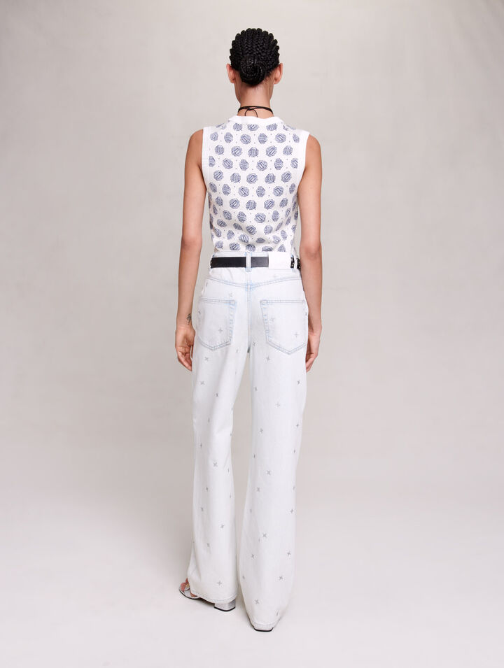 Loose-fitting jeans with rhinestones