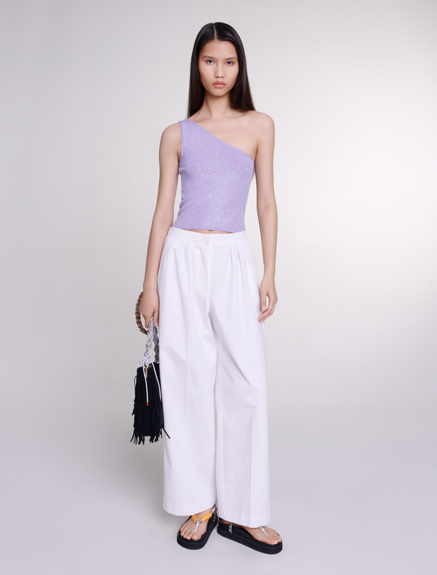 Metallic asymmetrical crop top