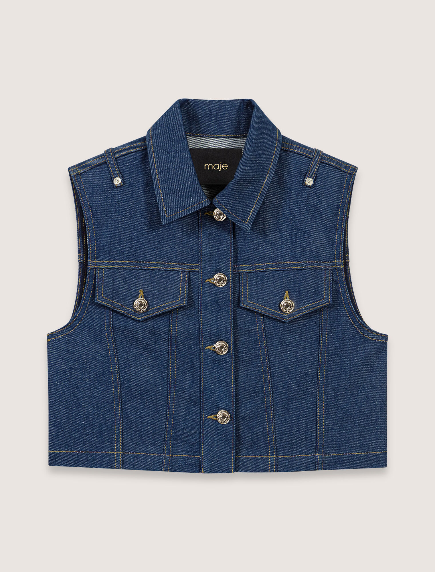 Denim cropped sleeveless jacket