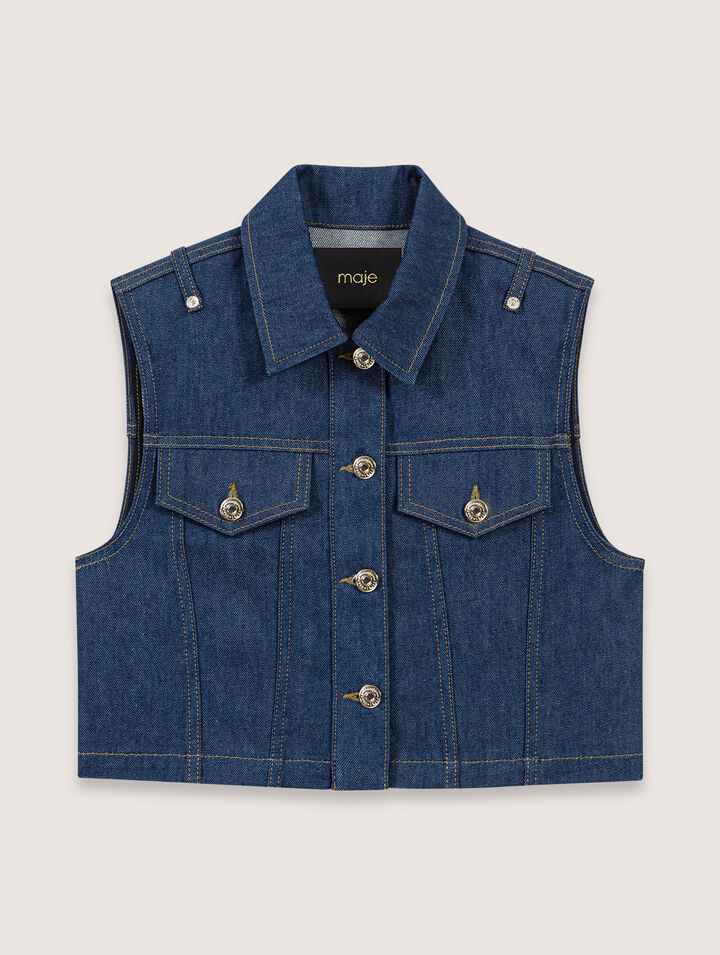 Denim cropped sleeveless jacket