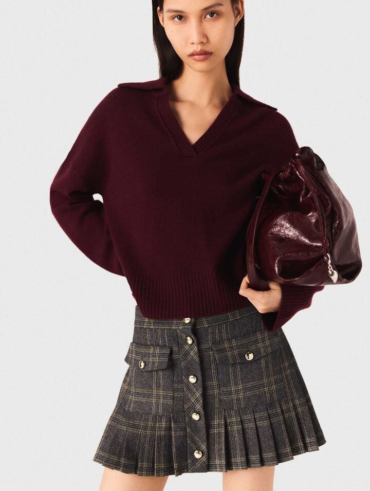 Short pleated checked skirt