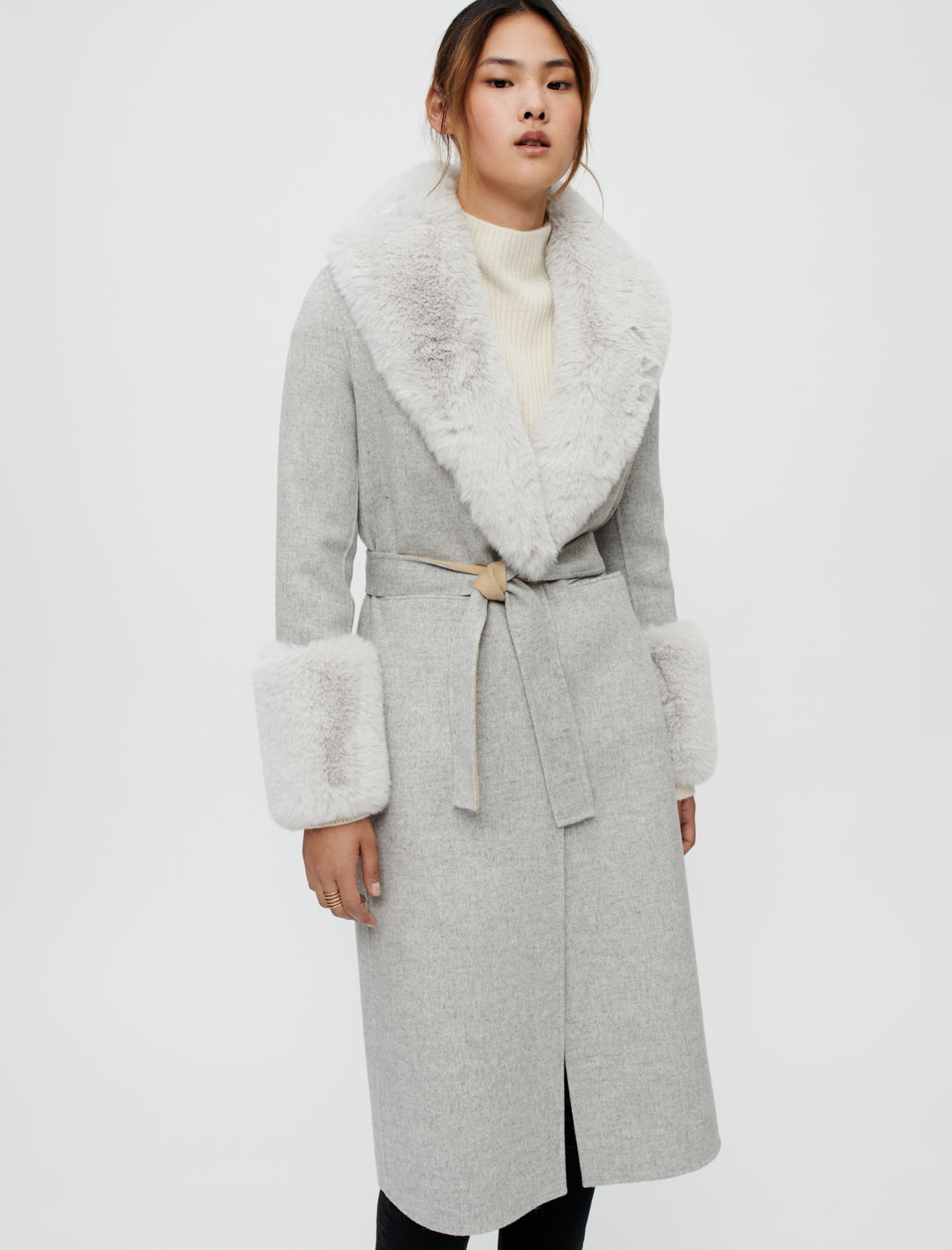 Double faced coat with grey fur