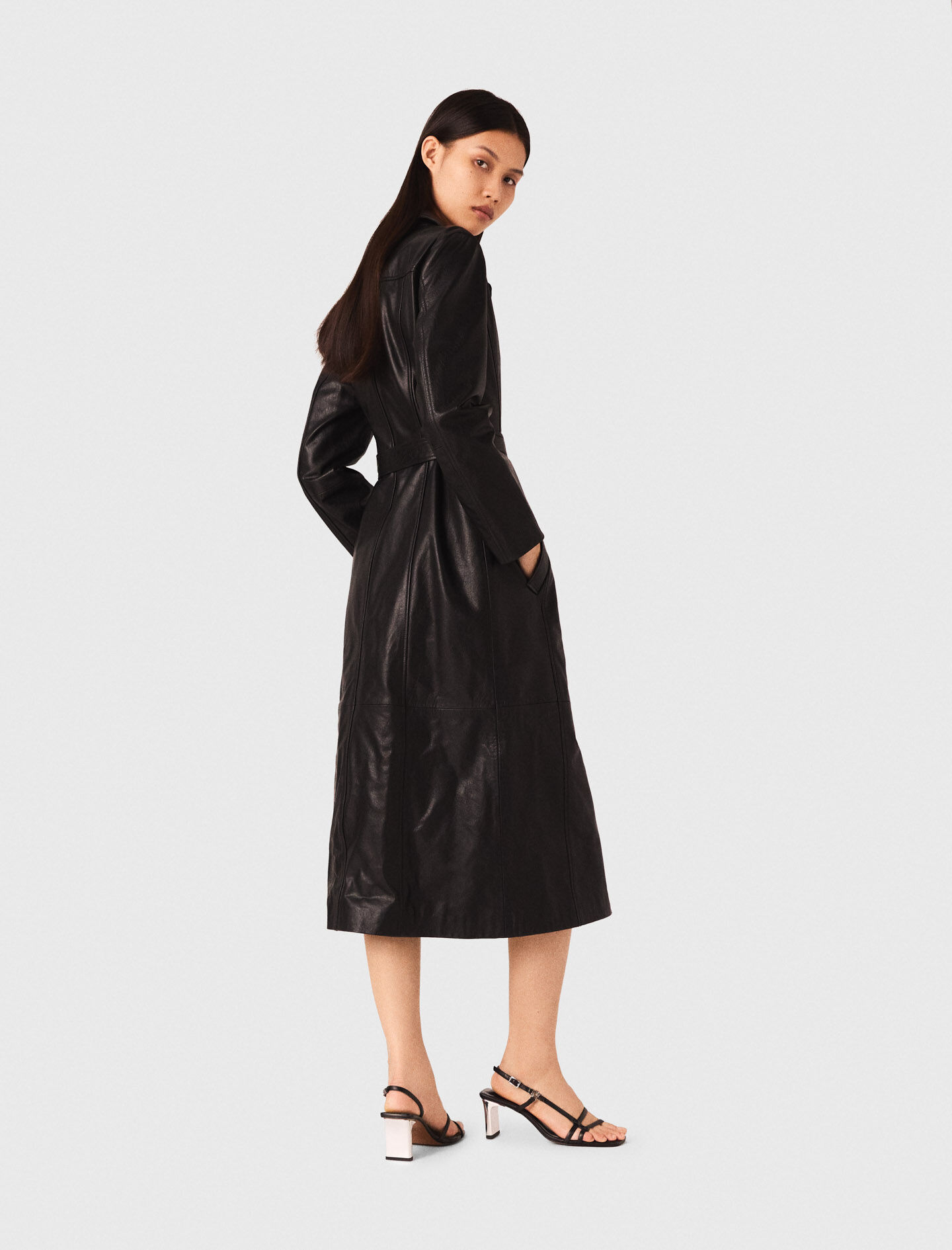 Long leather trench coat Black / Gray For Women | Maje