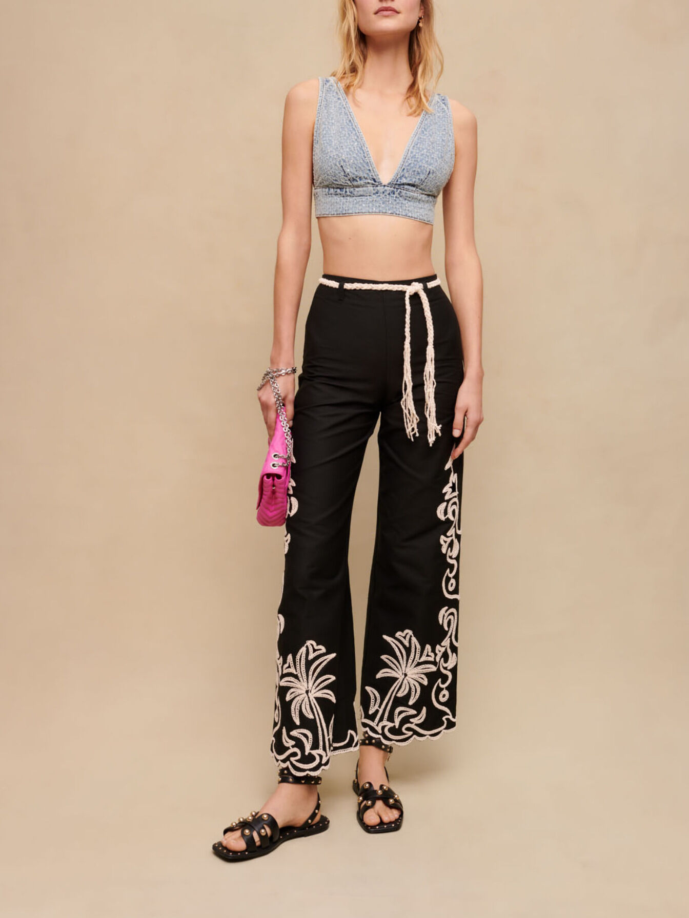 Denim bra top with rhinestones Blue For Women | Maje
