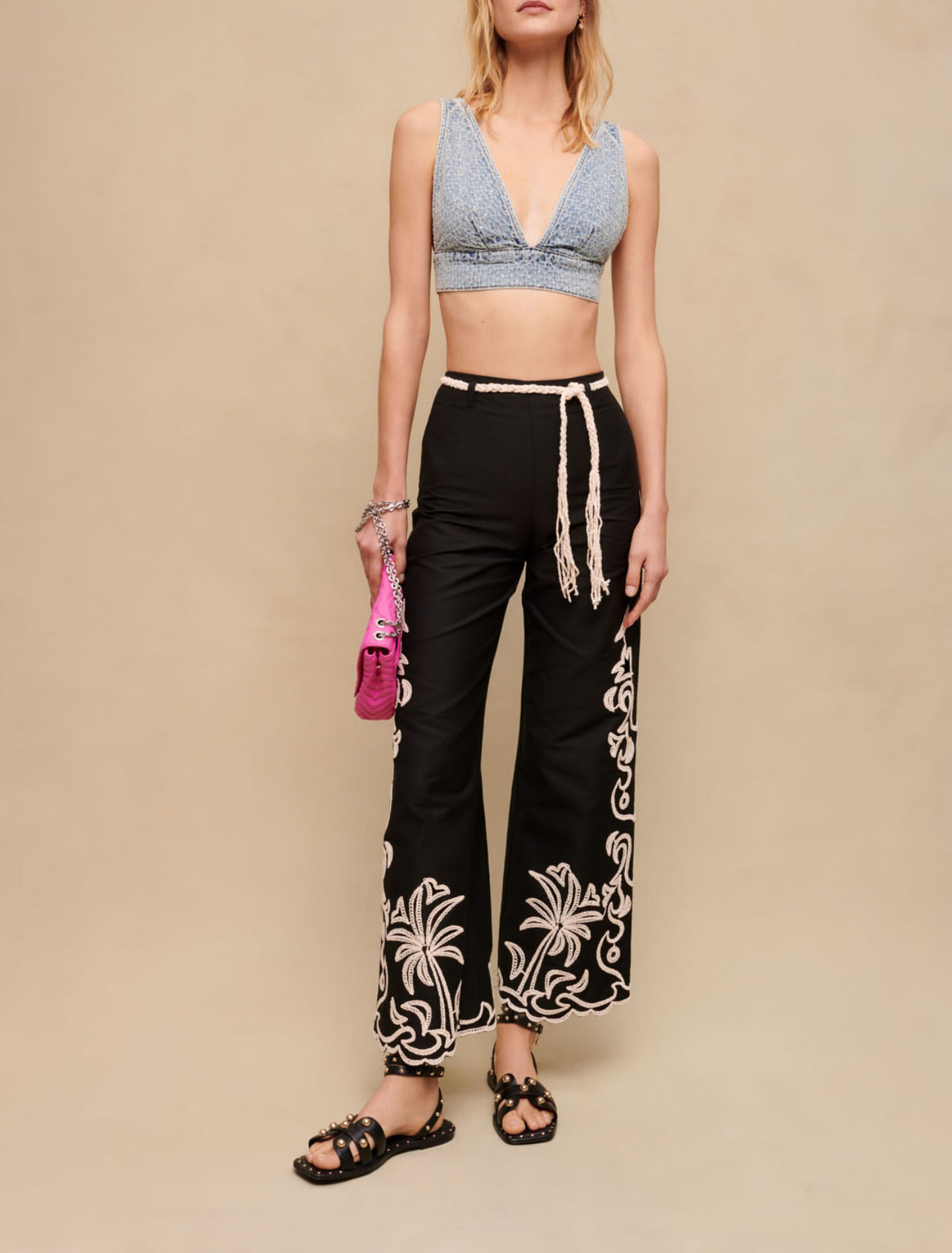 Denim bra top with rhinestones