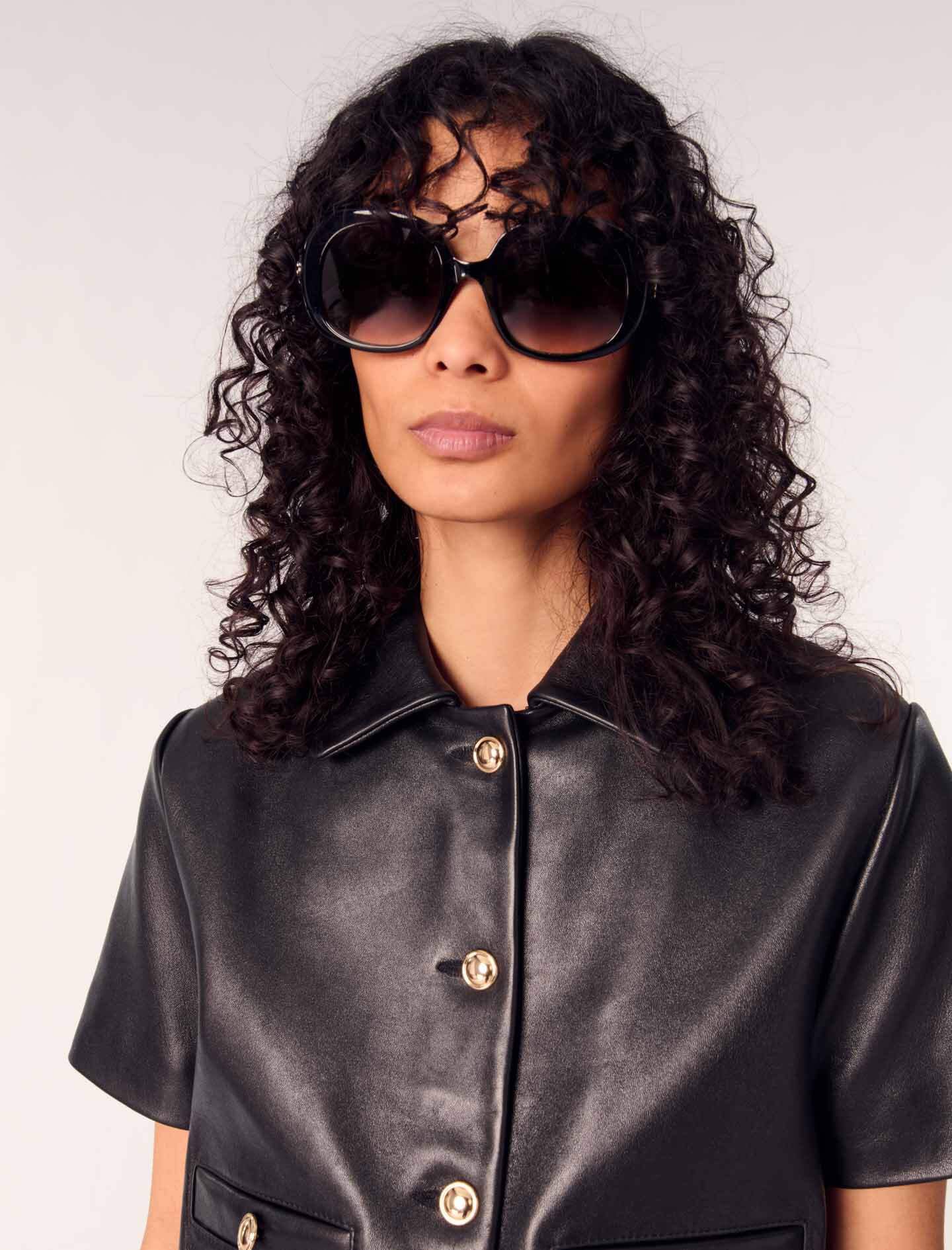 Cropped leather jacket Black / Gray For Women | Maje