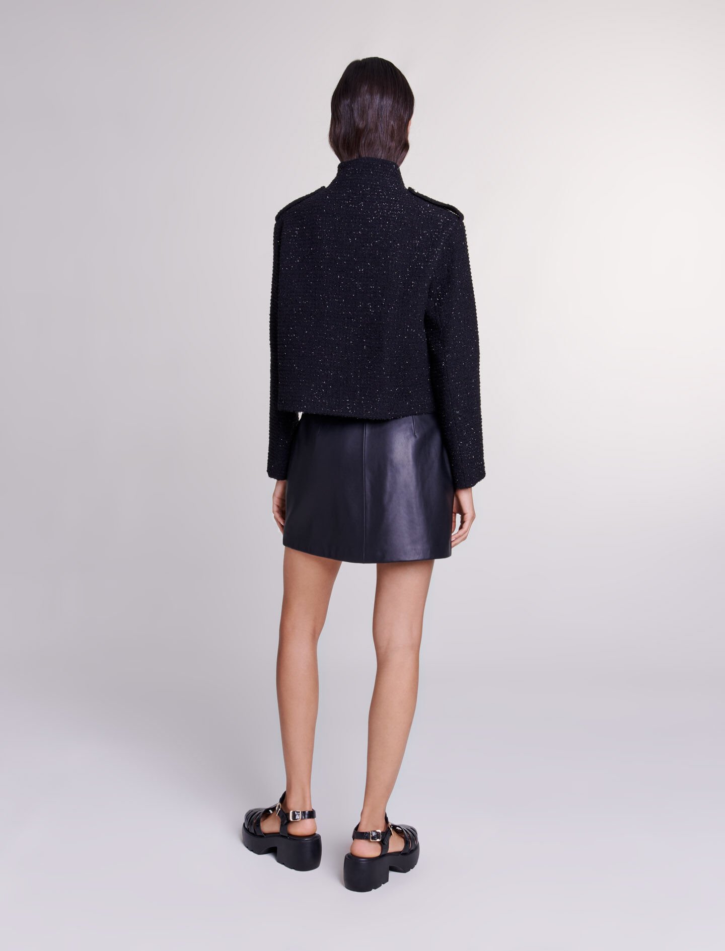 Short tweed jacket Black / Gray For Women | Maje
