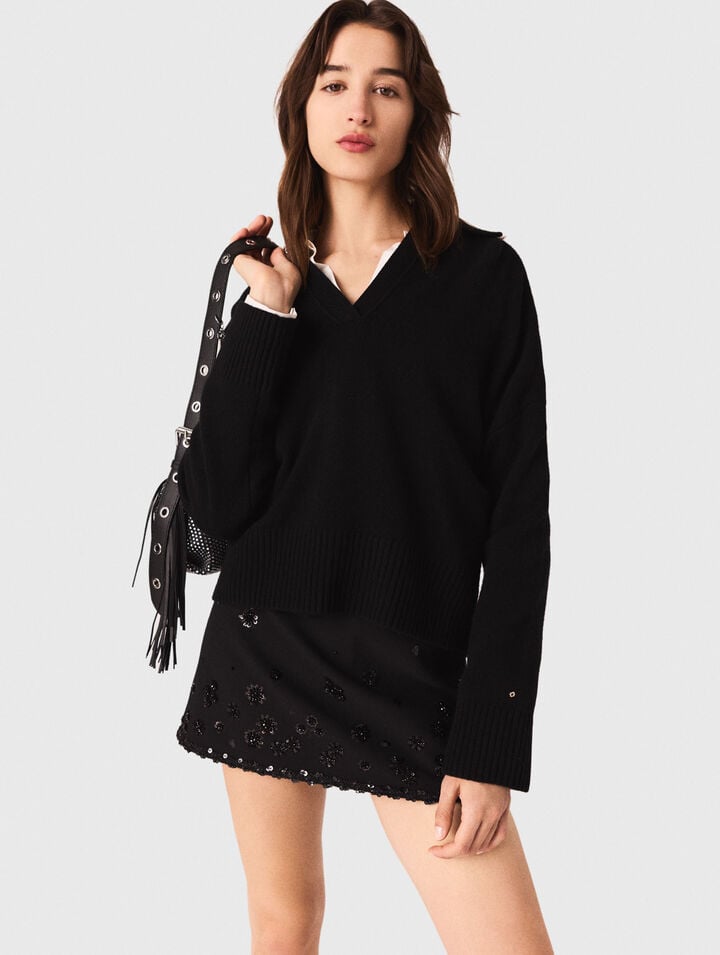 Open polo collar cardigan