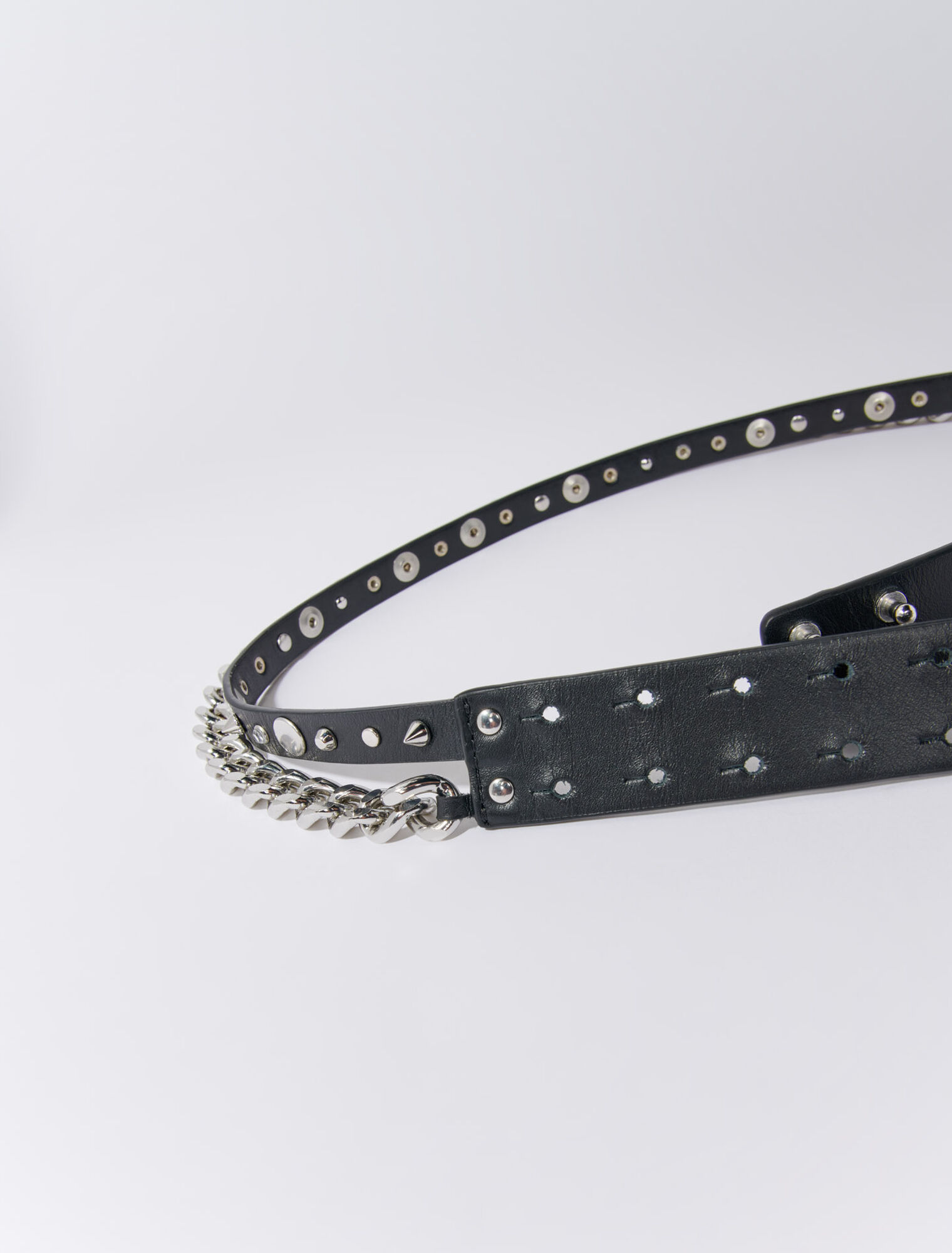 Double leather and chain belt