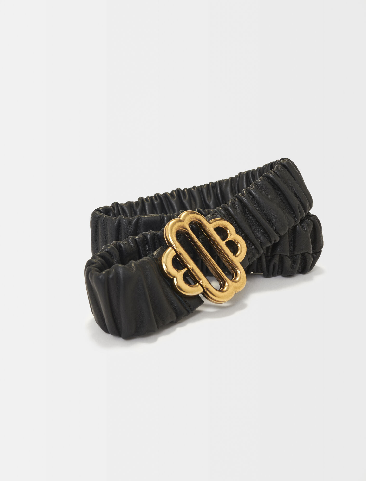 Gathered leather belt with Clover logo