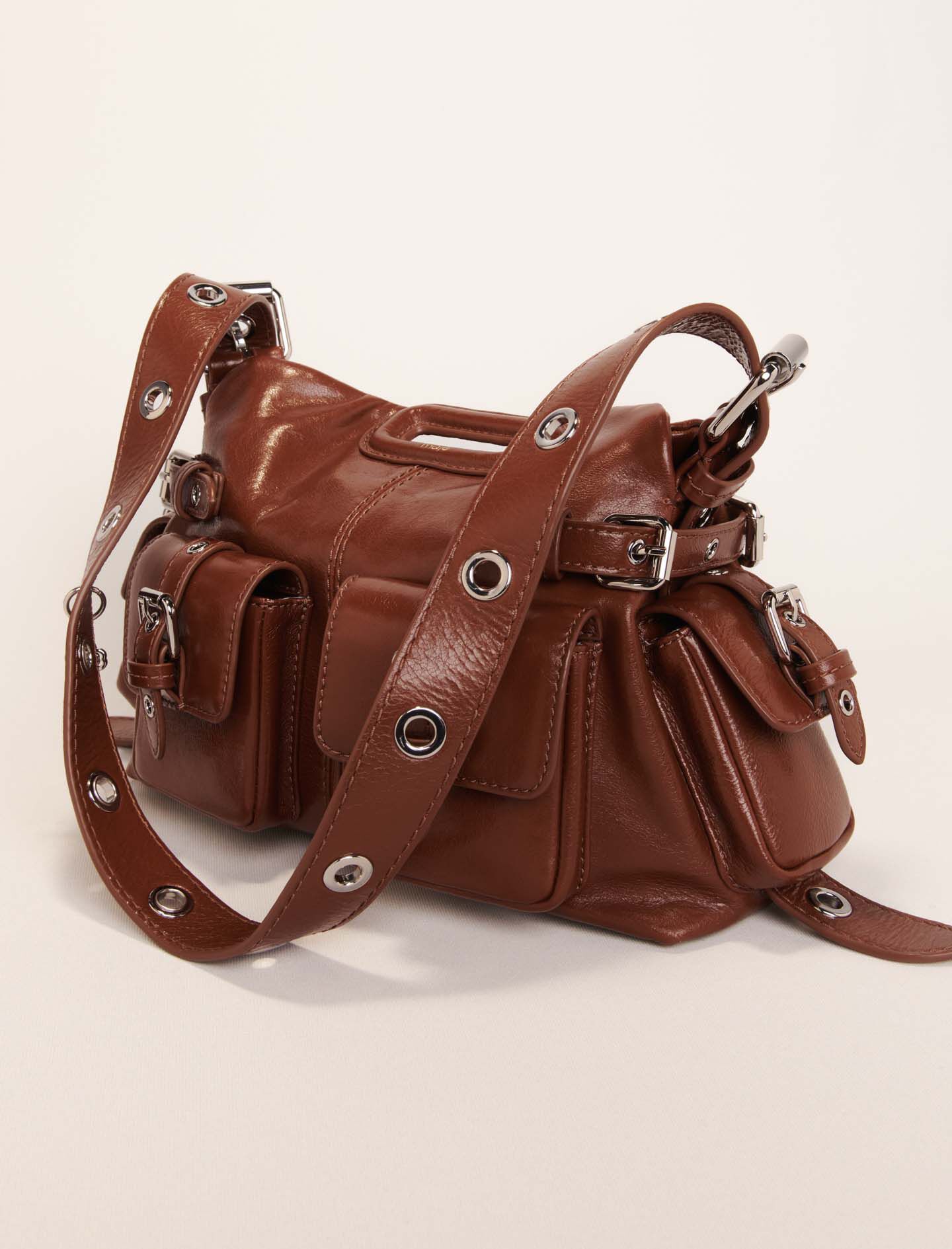 Miss M Mini cargo leather bag Brown For Women | Maje Miss M Mini cargo leather bag Brown For Women | Maje