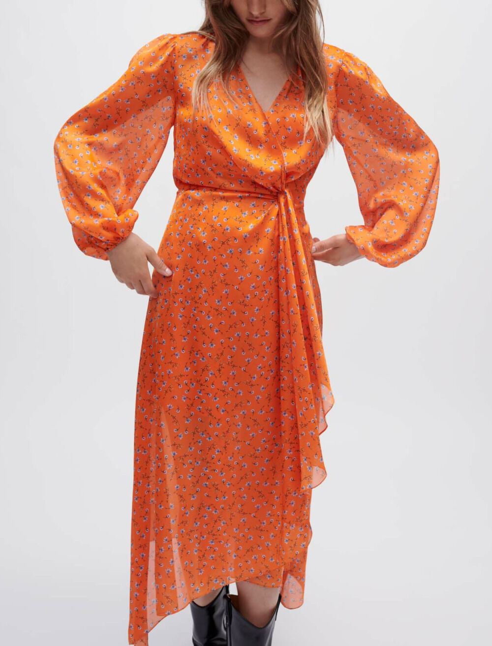 Floral-print satin dress