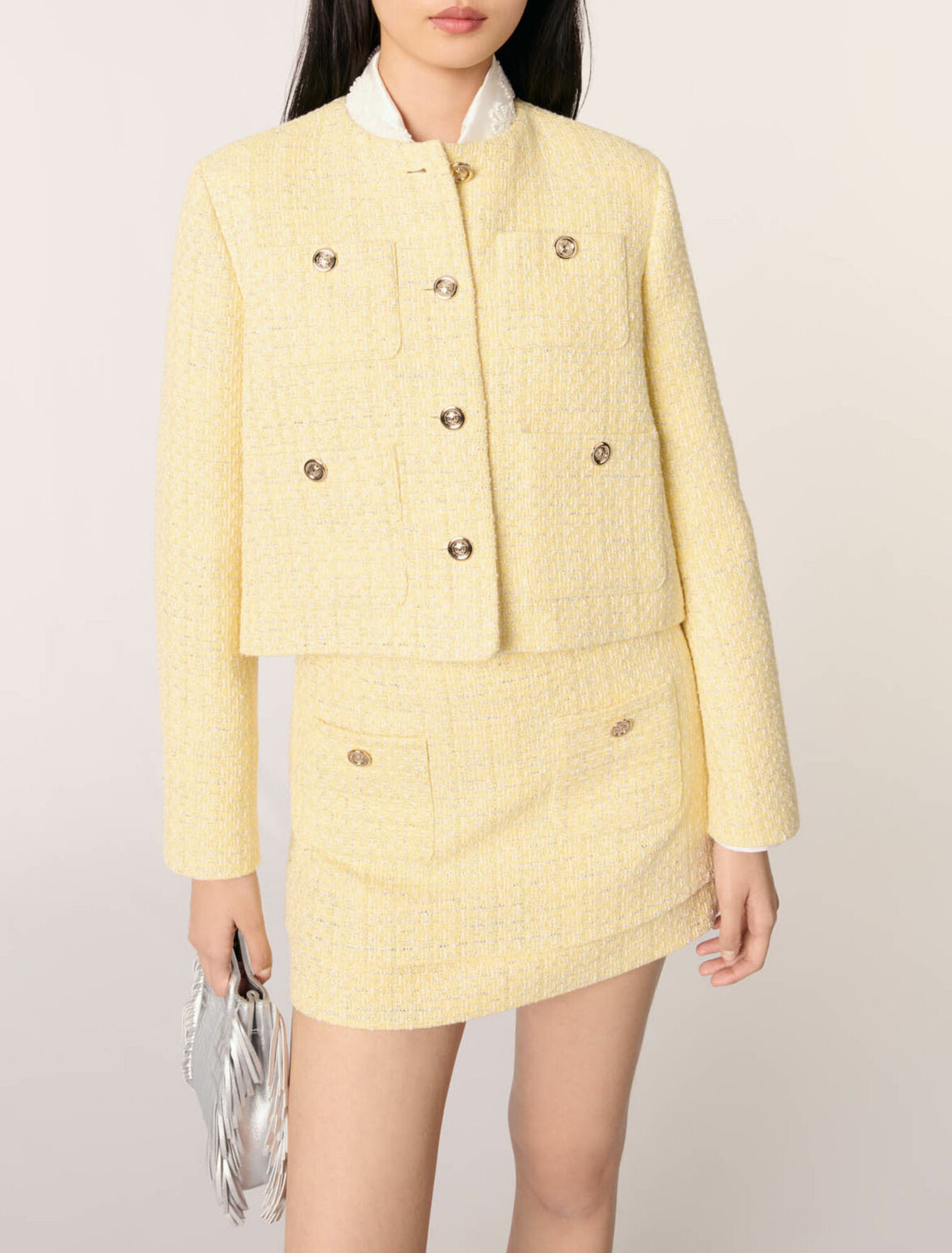 Short tweed and lurex jacket