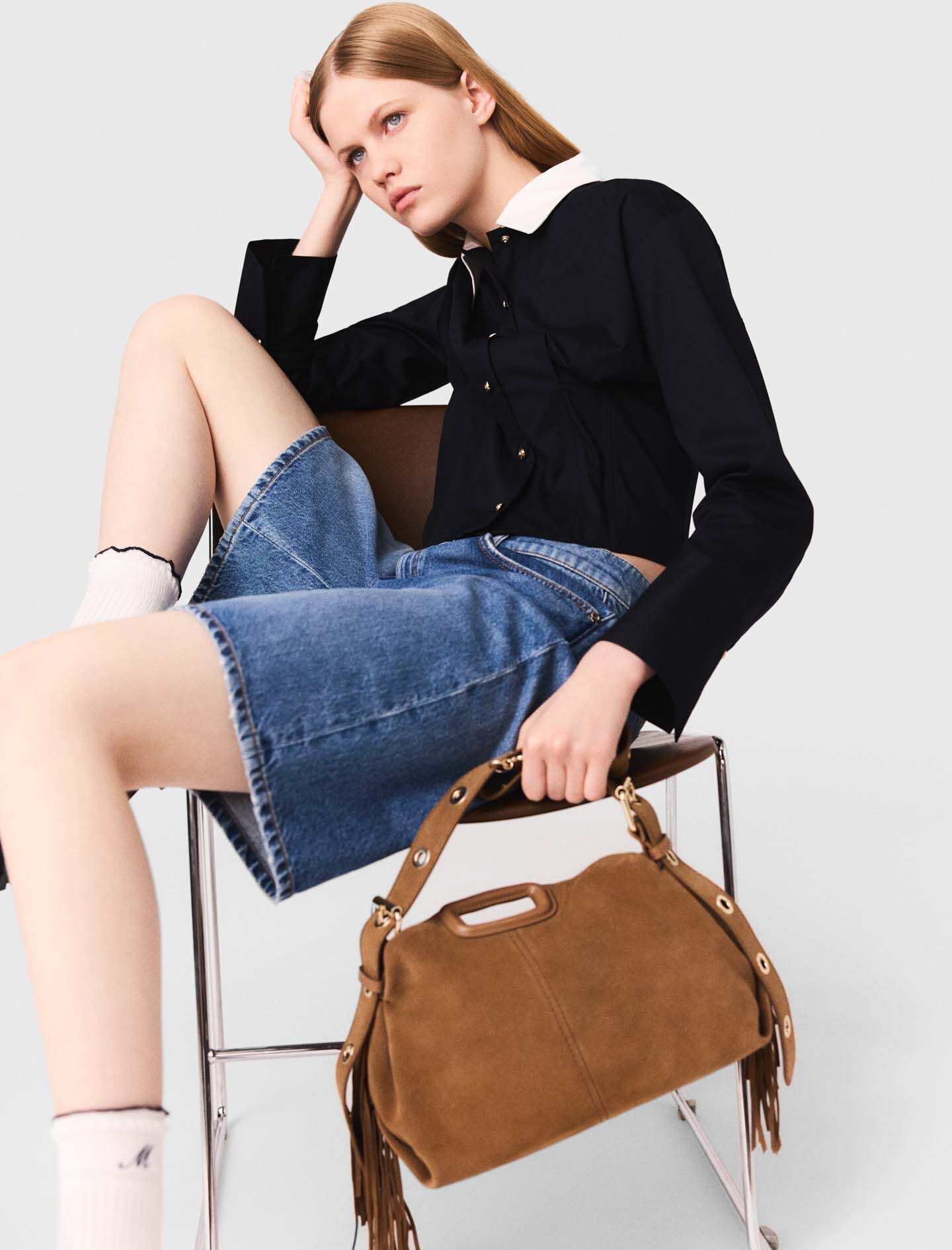 Suede Miss M bag Brown For Women | Maje