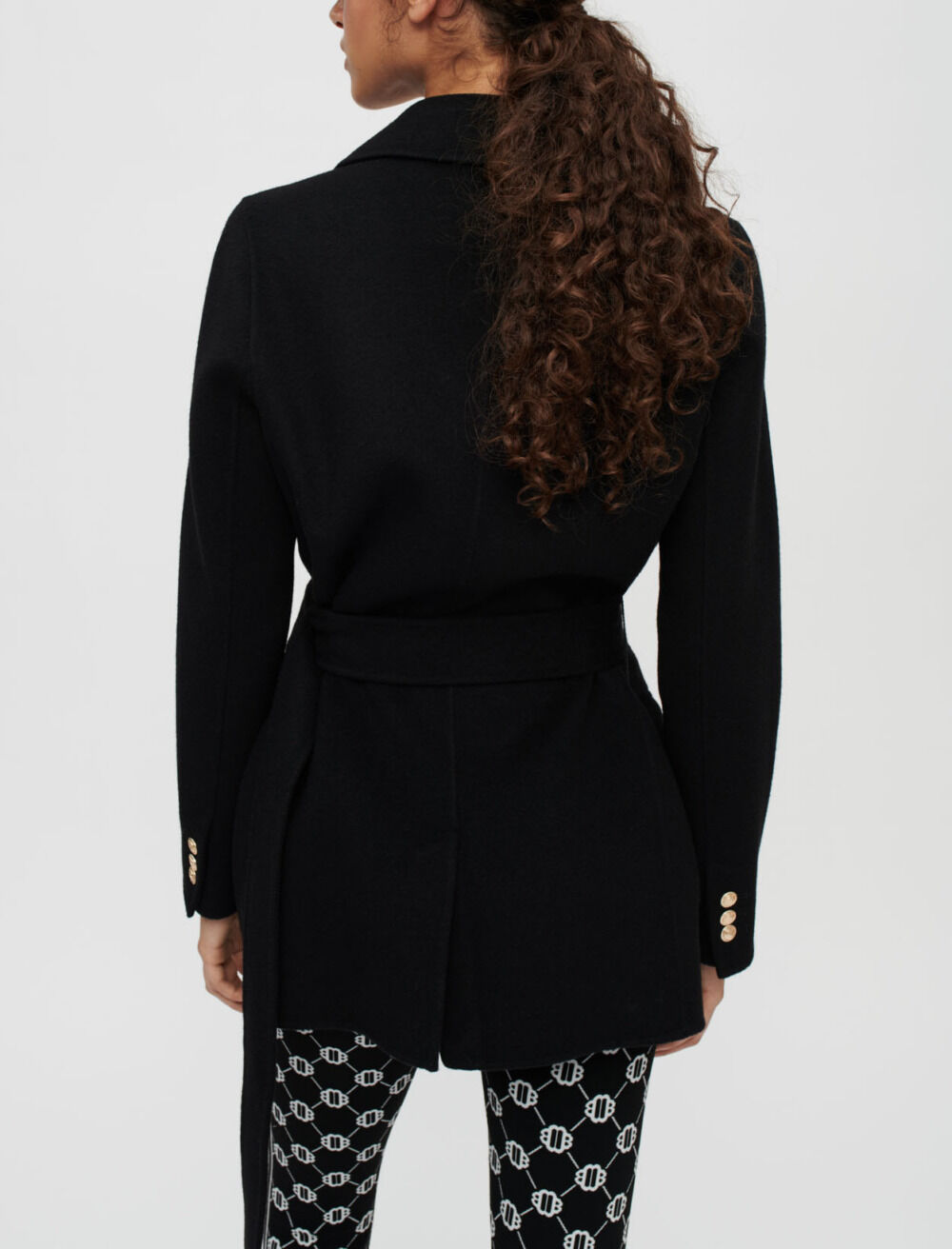 Black double-faced coat with belt