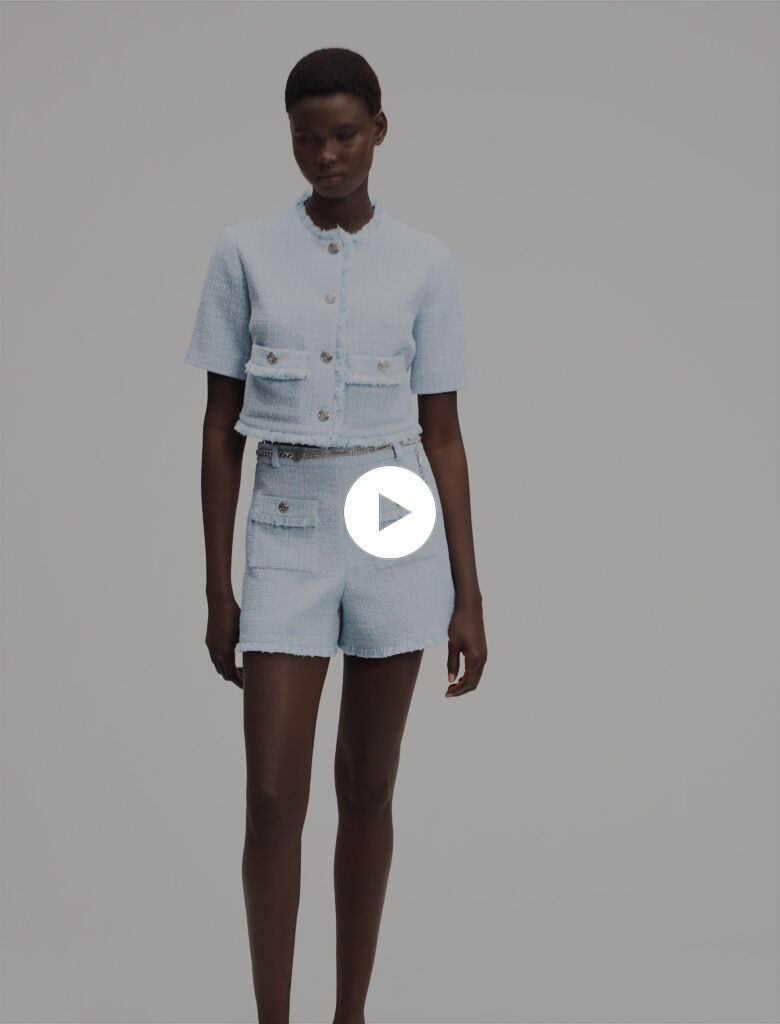 Tweed shorts with belt Blue For Women | Maje