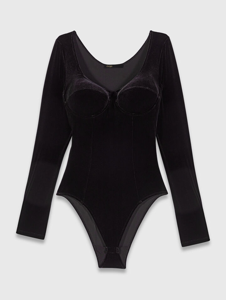 Velvet and corset detail bodysuit