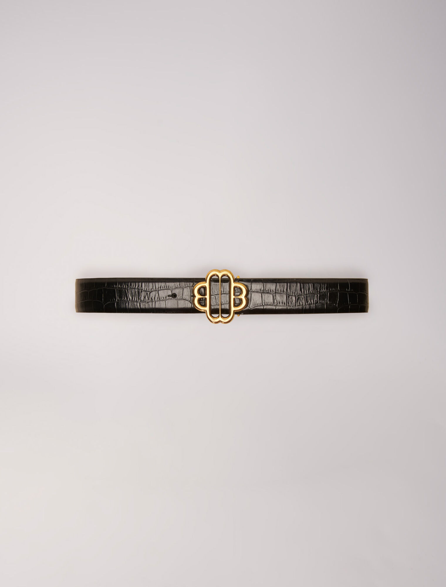 Croc-effect leather double M belt