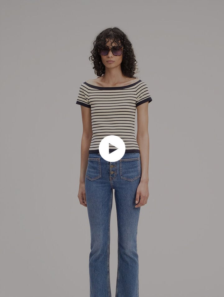 Rib knit short sleeve boat neck top