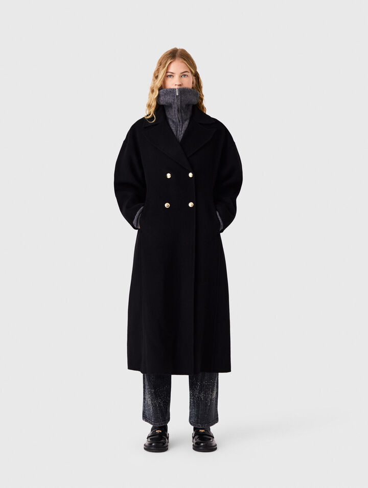 Long double-breasted wool coat