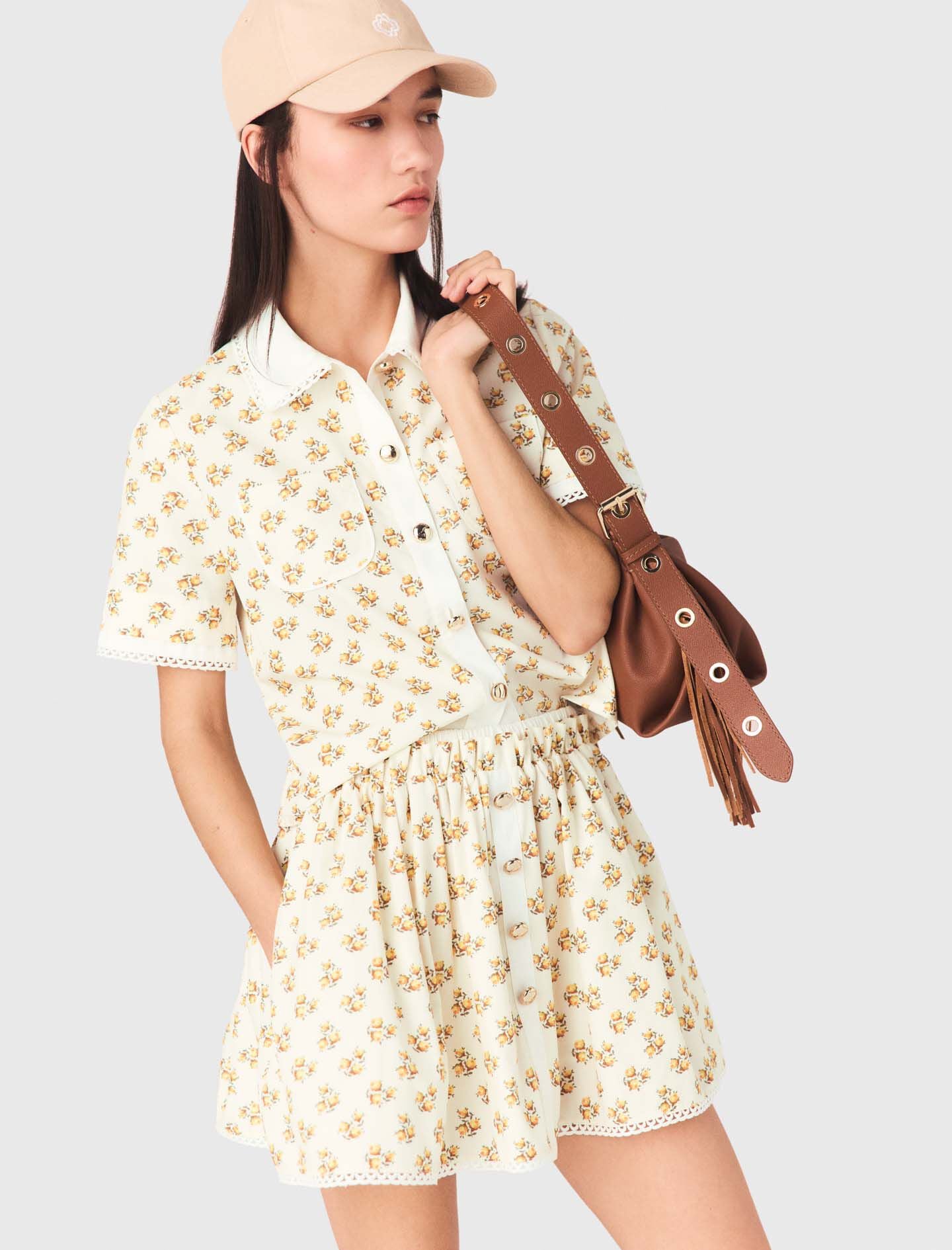 Patterned shirt with croquet trim Yellow / Orange For Women | Maje
