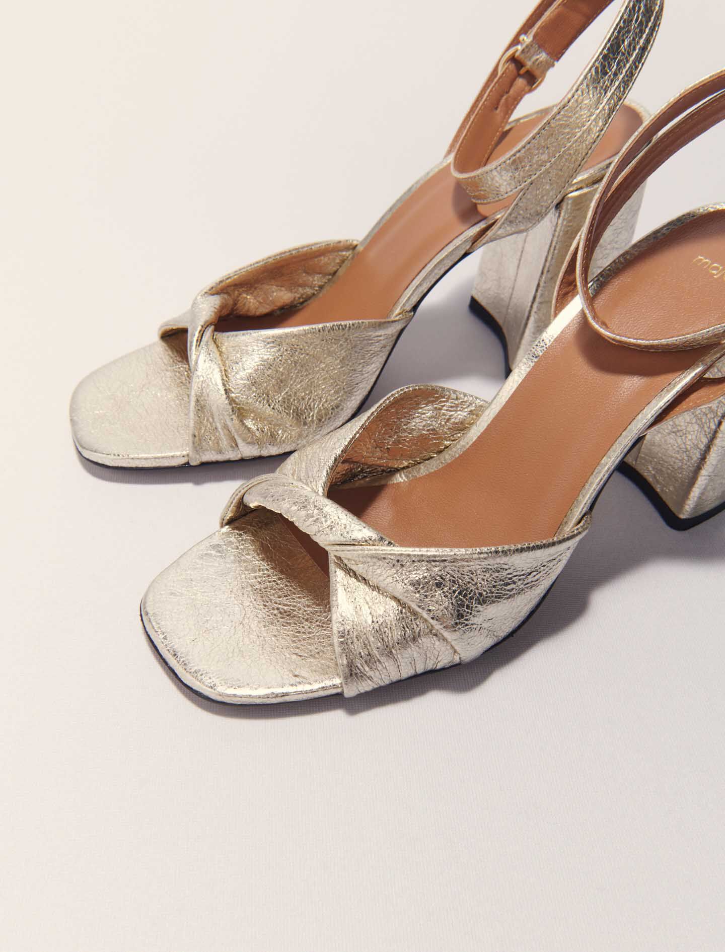 Metallic leather sandals with heels Denim - Jeans For Women