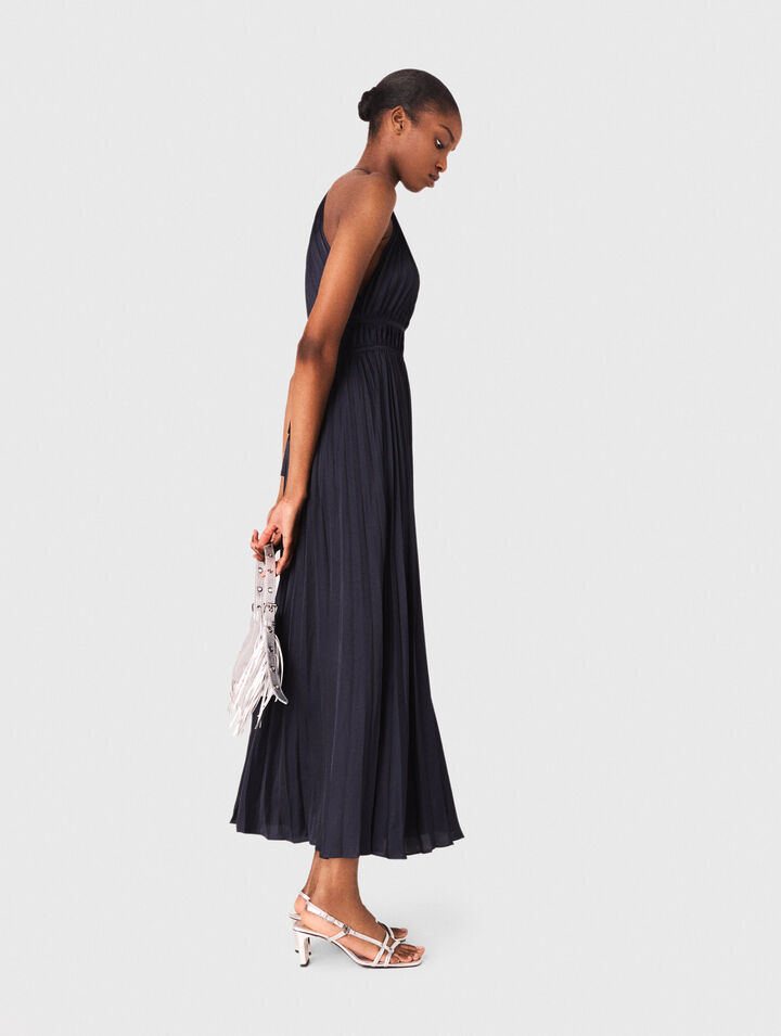 Pleated satin maxi dress