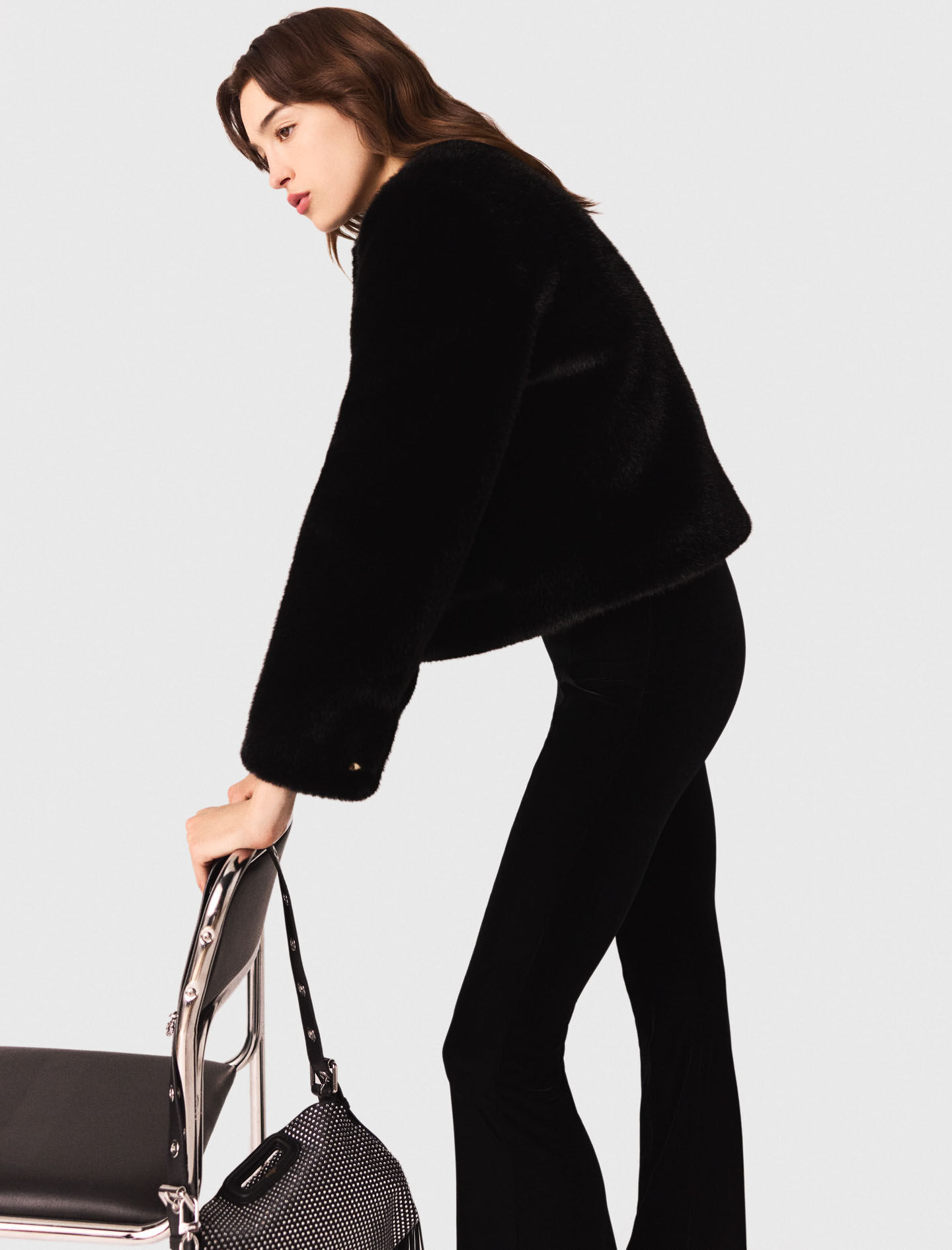 Stretch velour trousers Black / Gray For Women | Maje