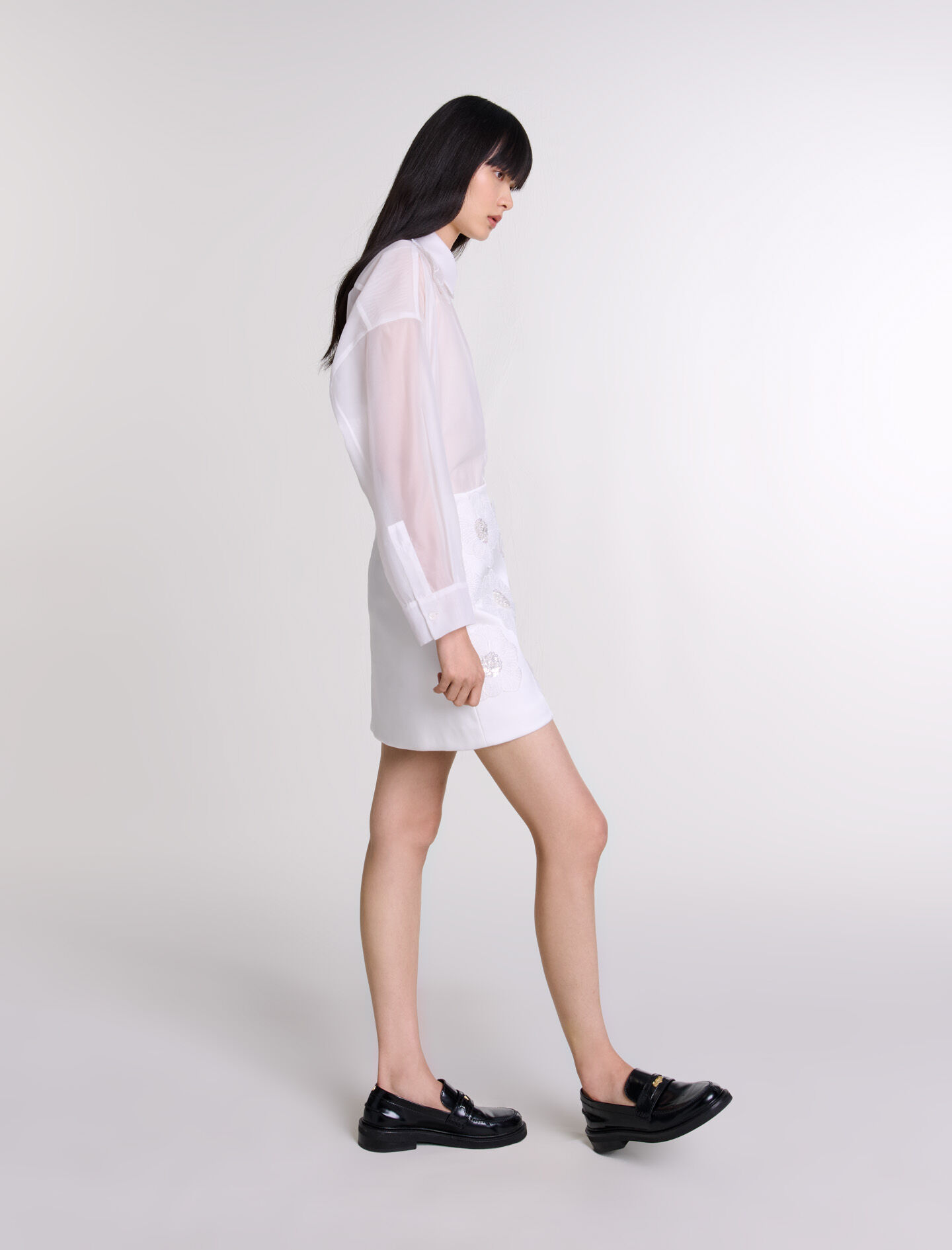 Beaded satin floral skirt White For Women | Maje