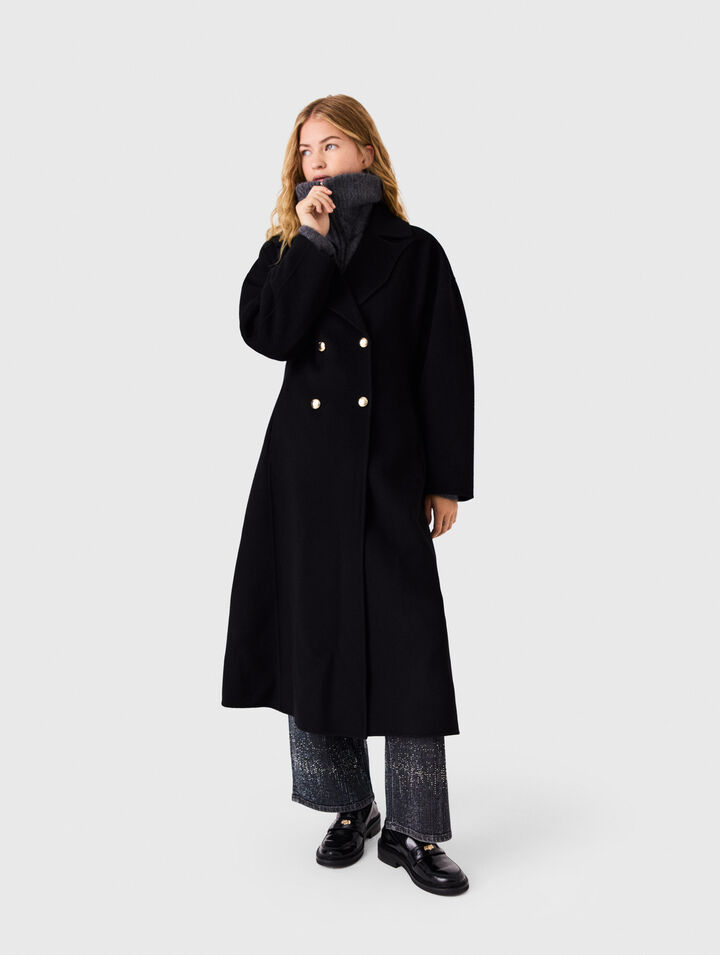 Long double-breasted wool coat