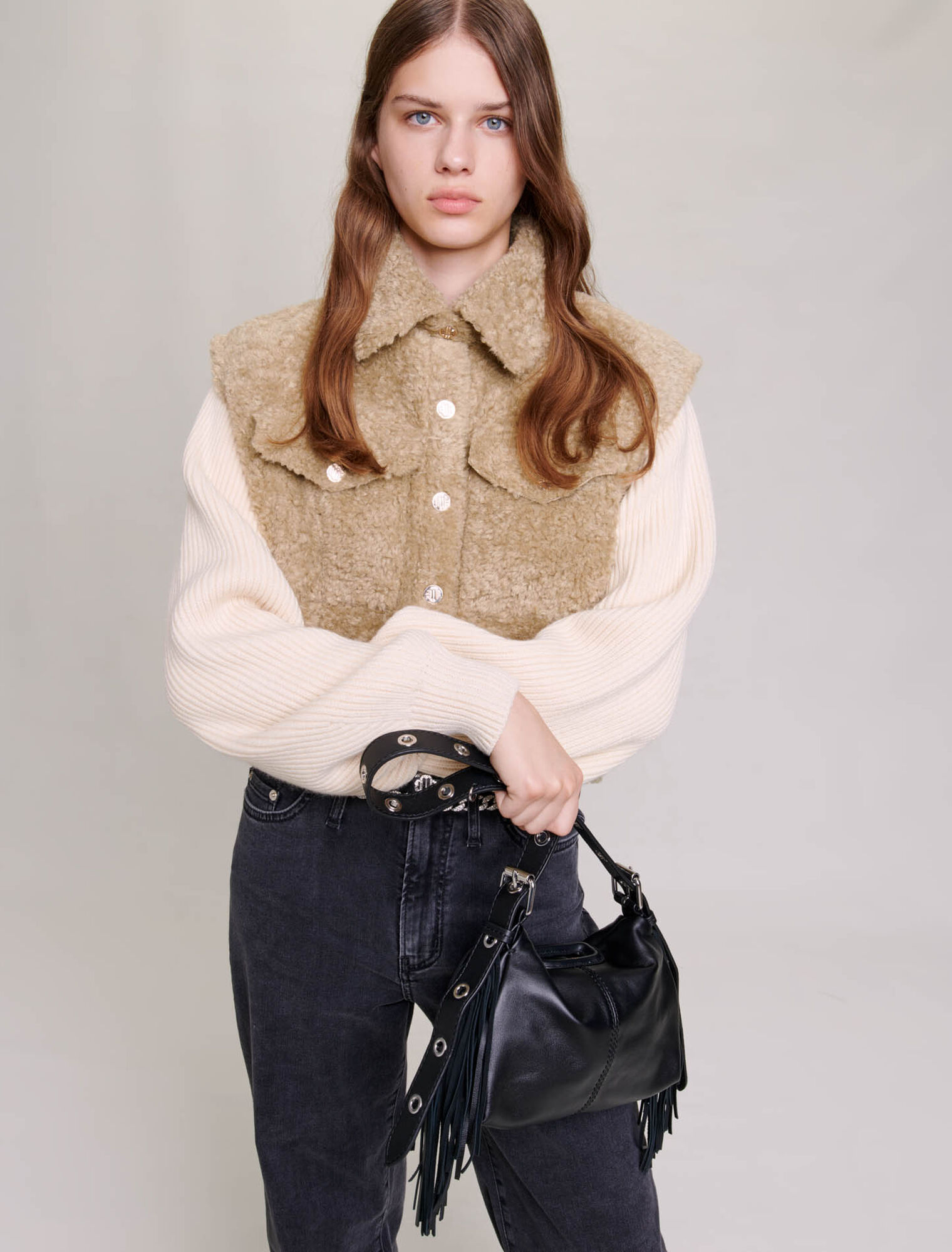 Faux fur and knit jacket