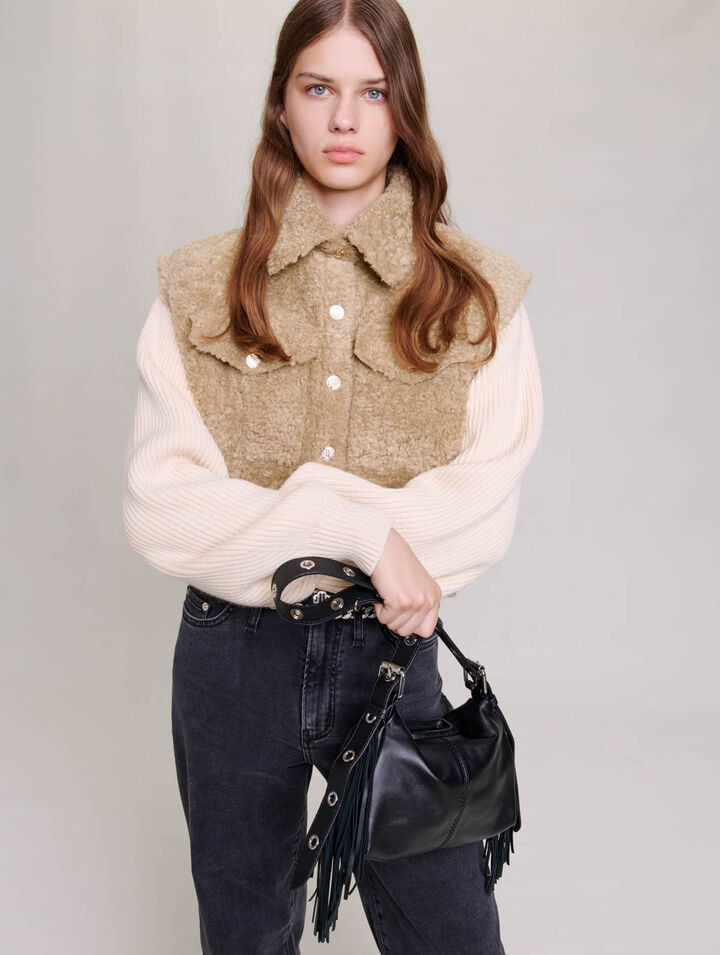 Faux fur and knit jacket