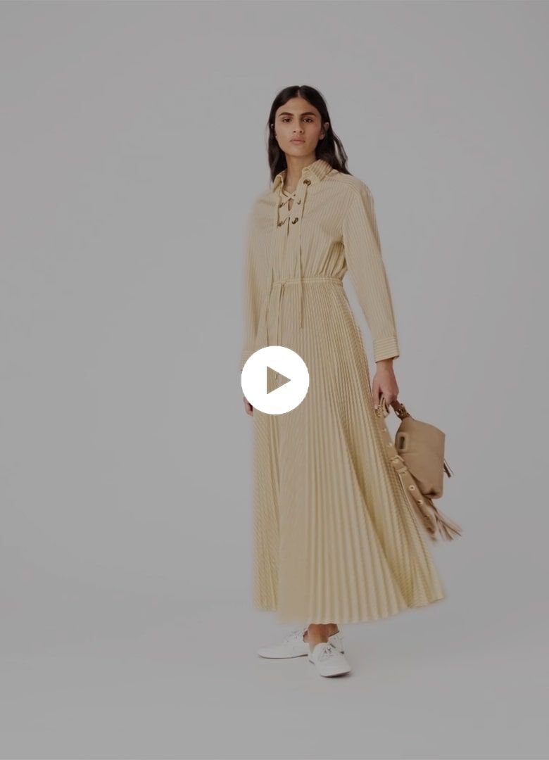 Eyelet pleated maxi dress Yellow / Orange For Women | Maje
