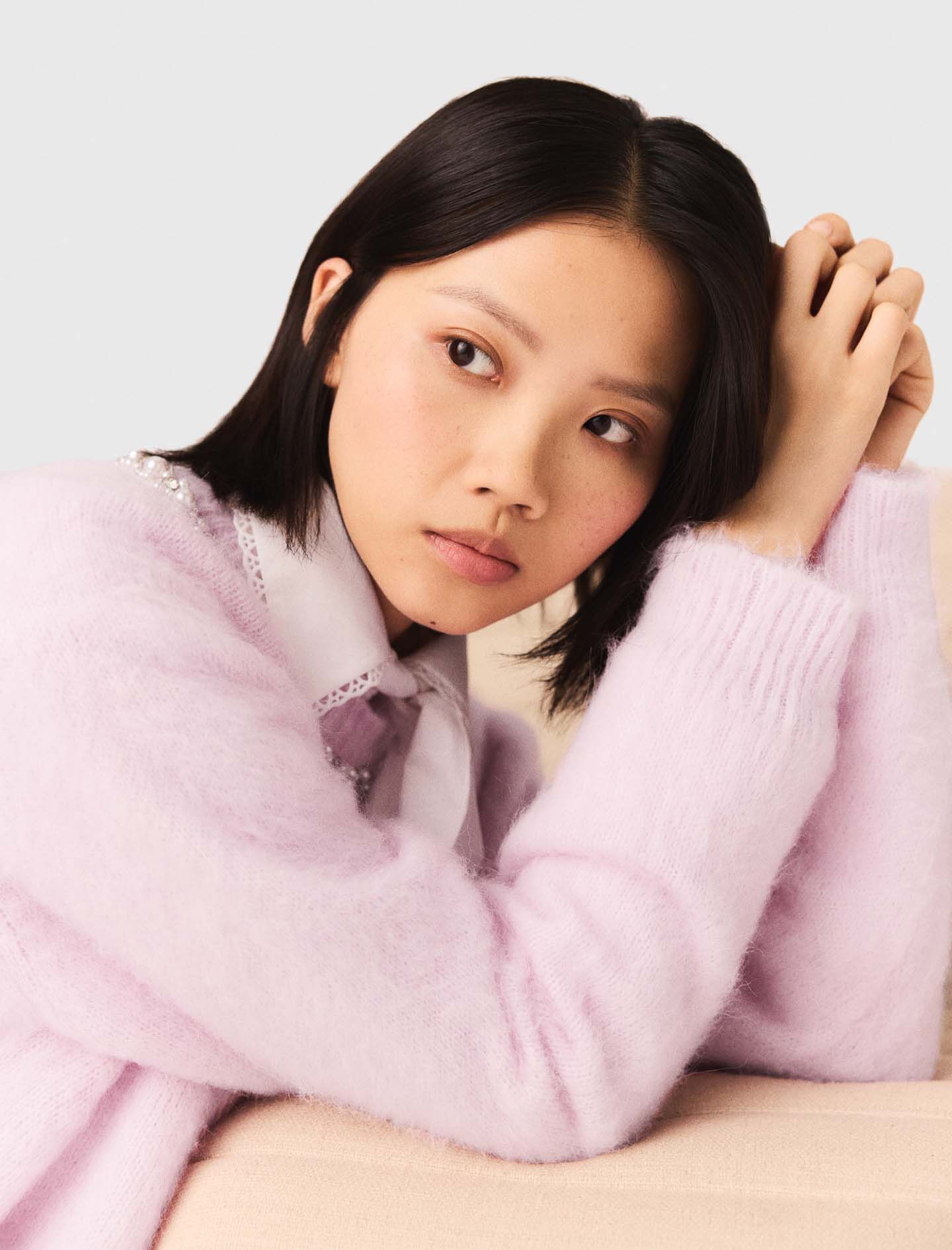Sweater with jewelry collar Pink For Women | Maje