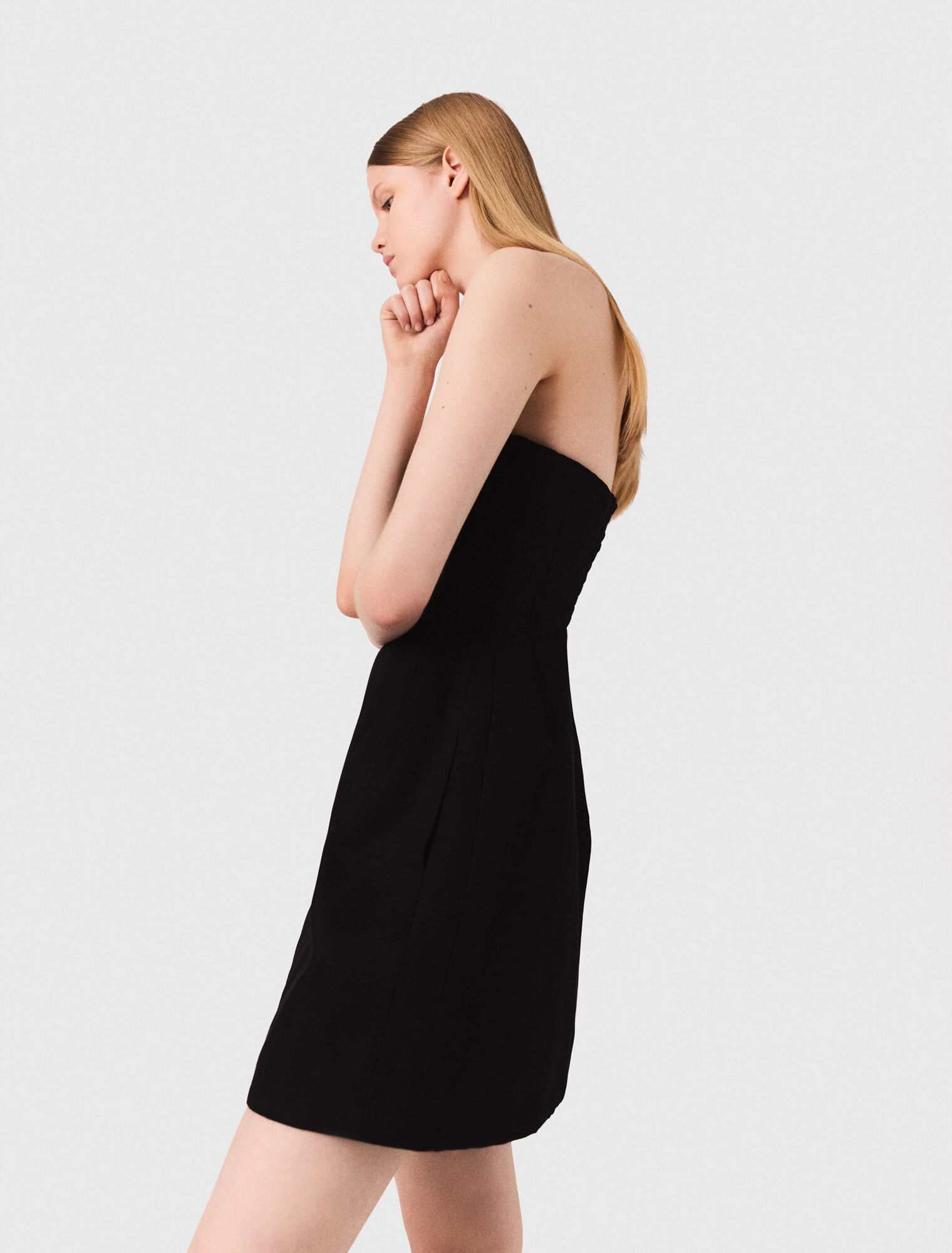 Mini strapless linen dress