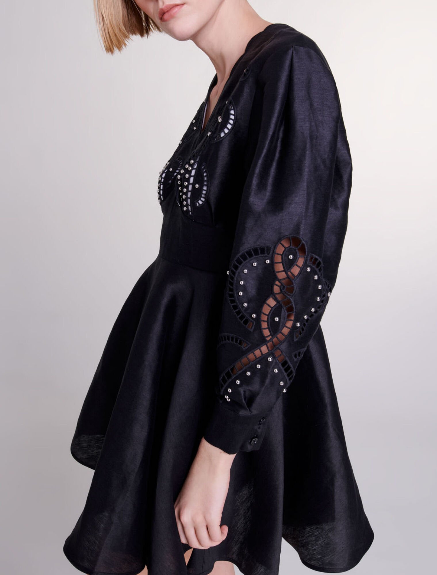 Short embroidered linen dress