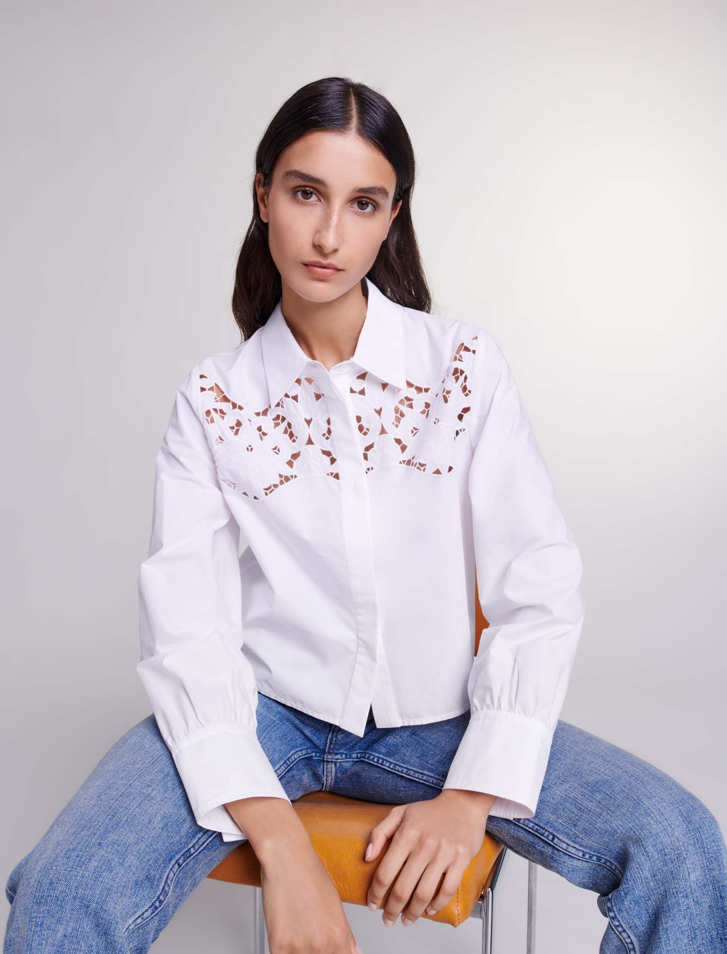 Openwork cotton shirt White For Women | Maje