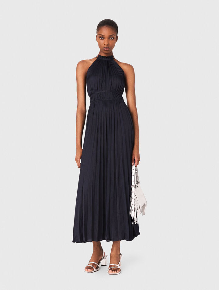 Pleated satin maxi dress