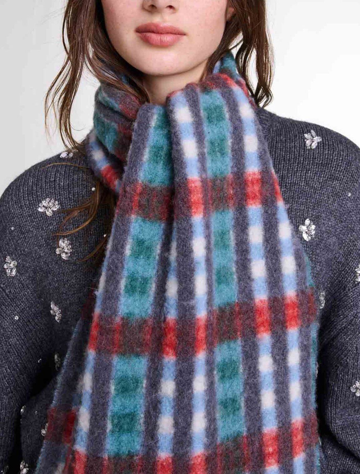 Alpaca blend check scarf Red For Women | Maje