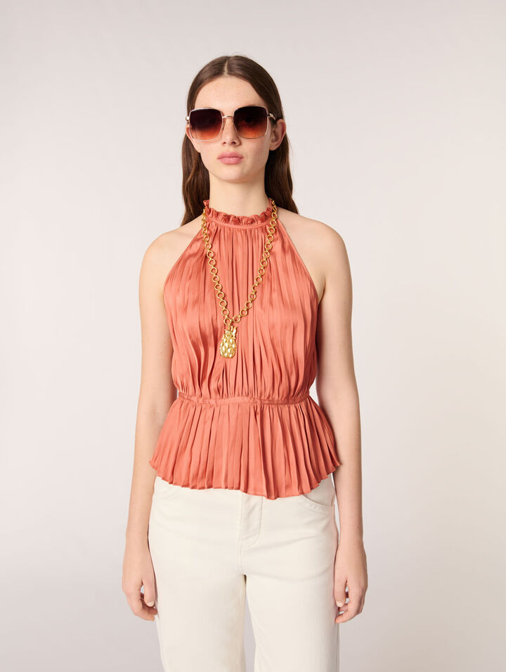 Sleeveless pleated halter top
